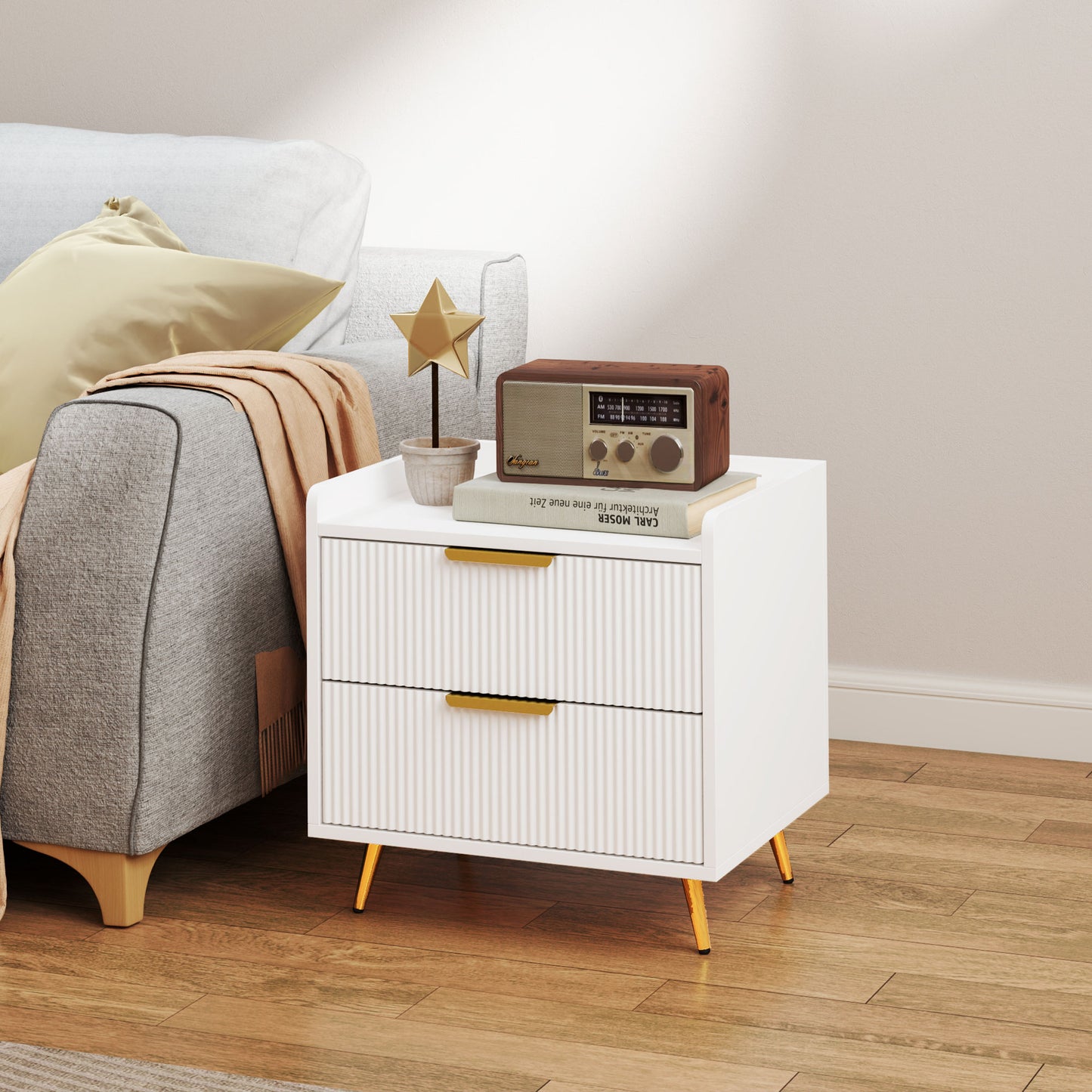 HOMCOM Bedside Table, Nightstand with 2 Drawers, Side End Table with Metal Legs for Bedroom, Black