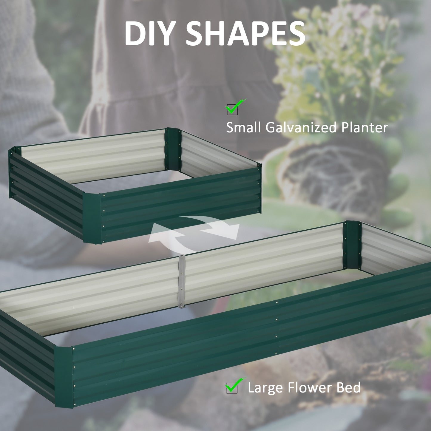 Outsunny 95" x 36" x 12" Galvanized Raised Garden Bed, Metal Elevated Planter Box for Growing Flowers, Herbs, Succulents, Green