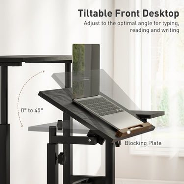 HOMCOM Mobile Stand Up Desk, Height & Angle Adjustable Computer Desk with Wheels for Standing or Sitting, Laptop Desk, Black