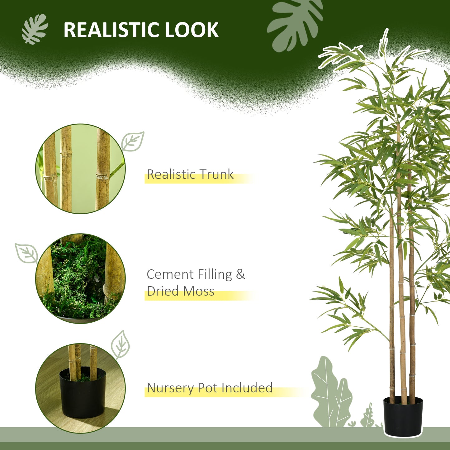 HOMCOM 6ft Artificial Tree, Indoor Fake Bamboo with Pot, for Home Office Living Room Decor
