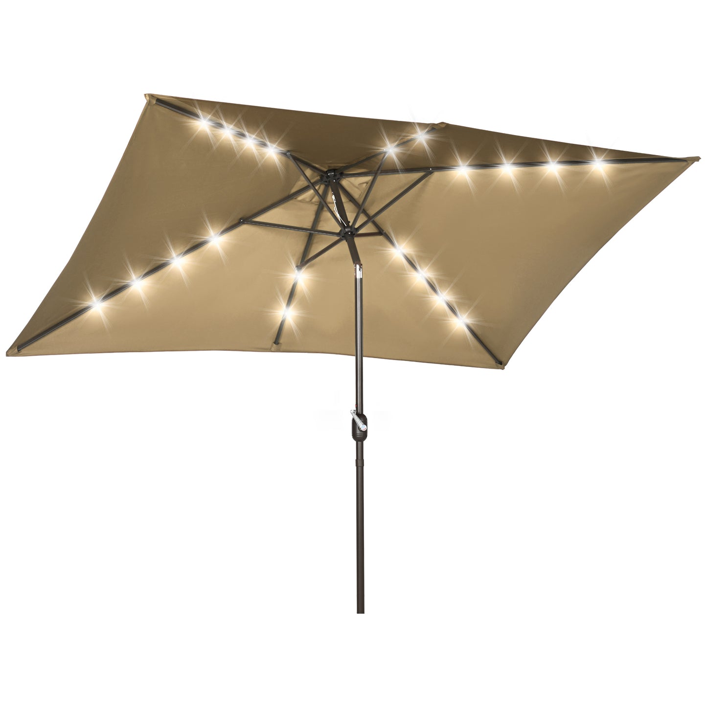Outsunny 6.5x10ft Patio Umbrella Rectangle Solar Powered Tilt Aluminum Outdoor Market Parasol with LEDs Crank (Turquoise)