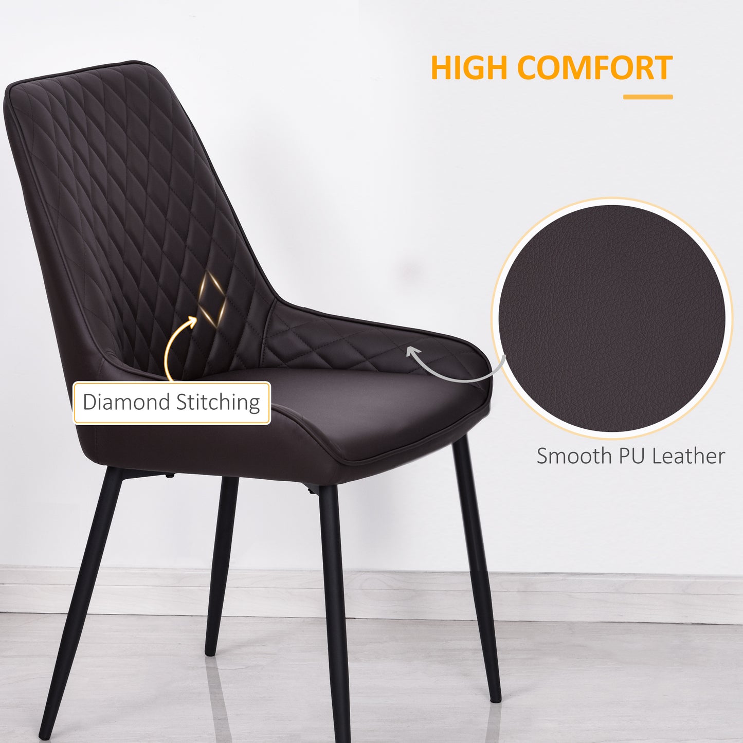 HOMCOM Upholstered Kitchen Chairs, Modern Dining Chairs Set of 2 with Diamond Tufting and Steel Legs for Dining Room, Black