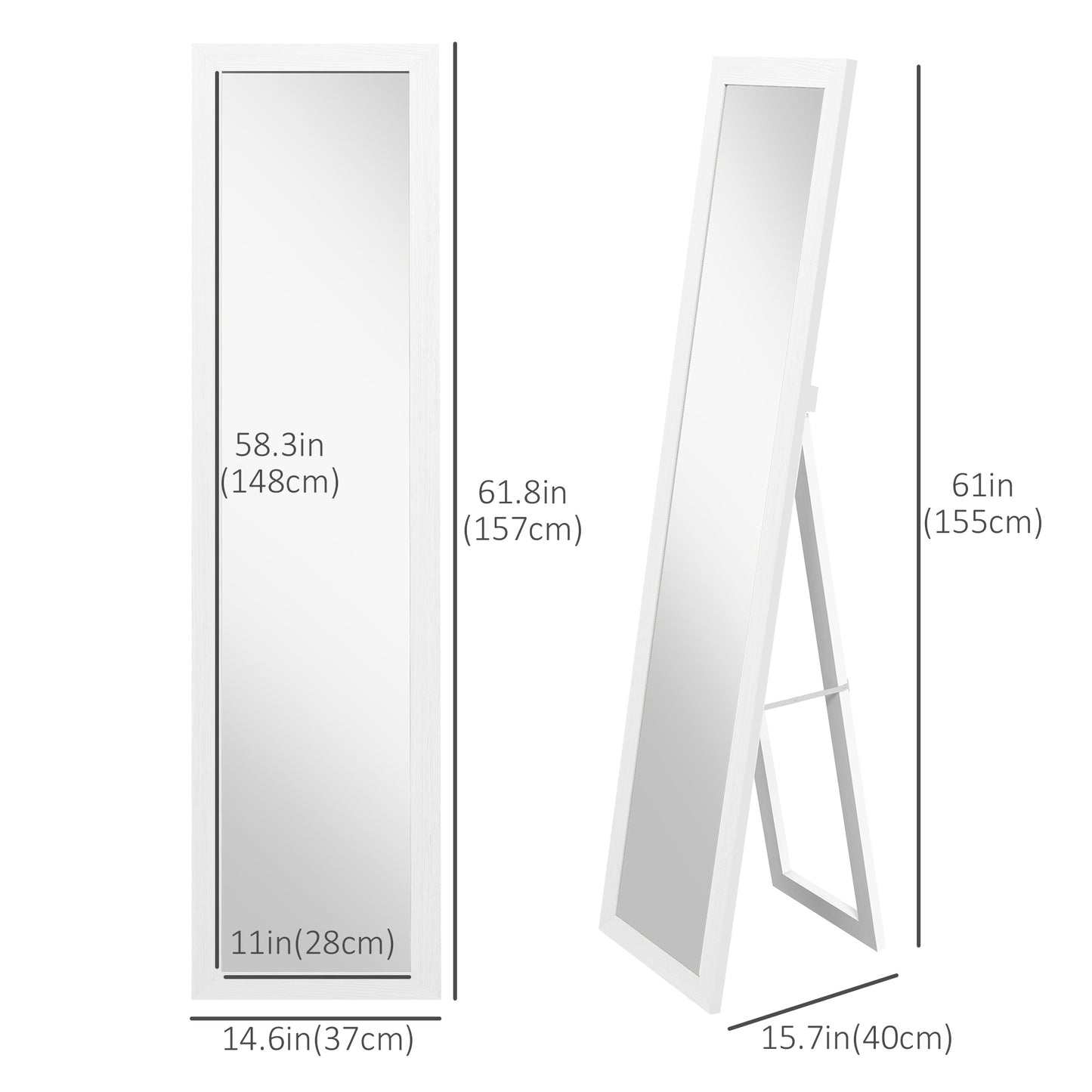 HOMCOM 15" x 62" Full Length Mirror for Bedroom, Free Standing Dressing Mirror, Wall Mirror for Living Room, Grey