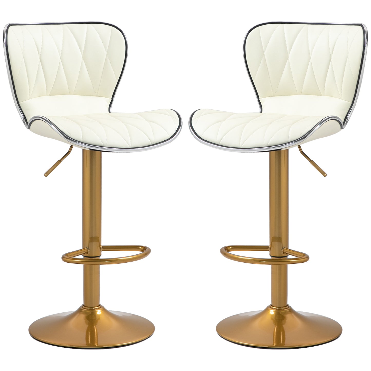 HOMCOM Counter Height Bar Stools Set of 2, Adjustable Height Bar Chairs with Swivel Seat, PU Leather Upholstery