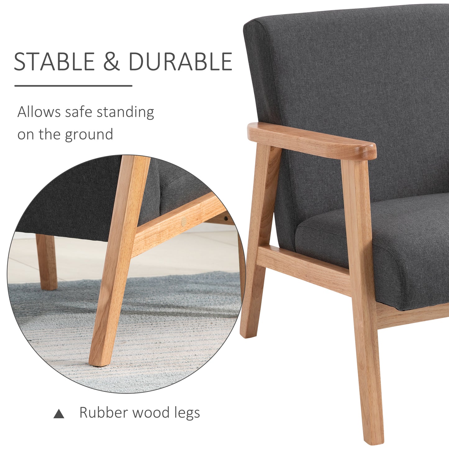 HOMCOM Mid-Century Modern Accent Chair Retro Fabric Armchair Wooden Arm Upholstered Lounge Chair for Living Room Floral