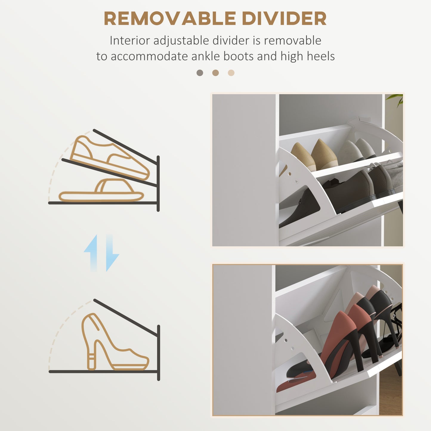HOMCOM Slim Shoe Cabinet with 3 Flip Drawers and Adjustable Shelves, Narrow Shoe Cabinet for 15 Pairs of Shoes, White