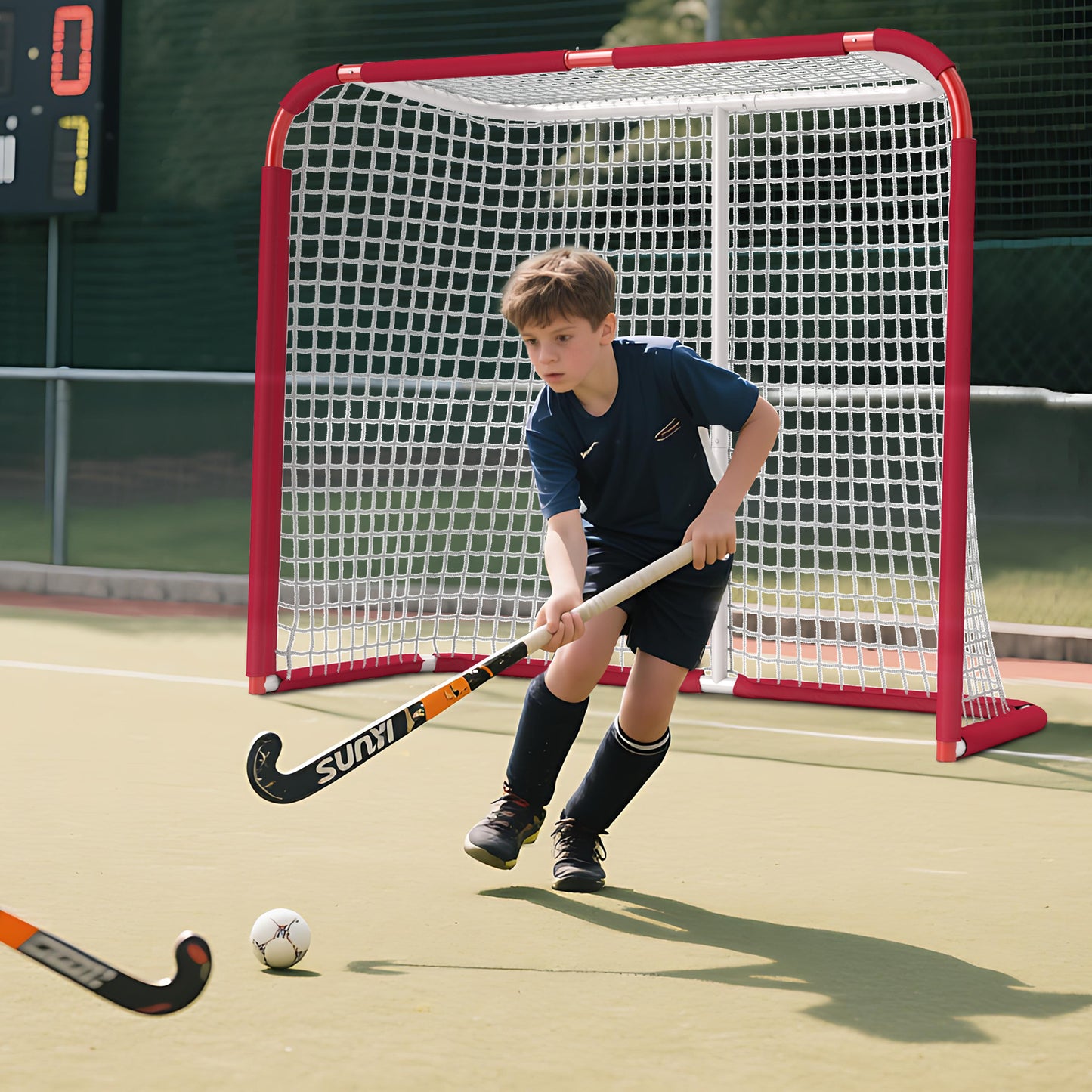 Soozier Hockey Net, Easy Set Up Hockey Goal with Steel Frame, PE Mesh, Outdoor Hockey Training Equipment for Garden, Backyard