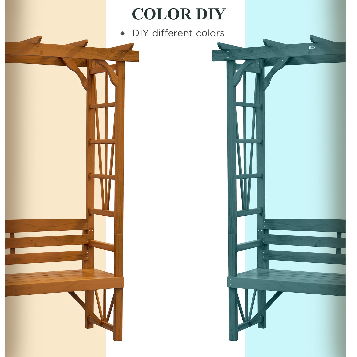Outsunny Patio Wooden Bench, Outdoor Bench for Vines/Climbing Plants, Light Brown