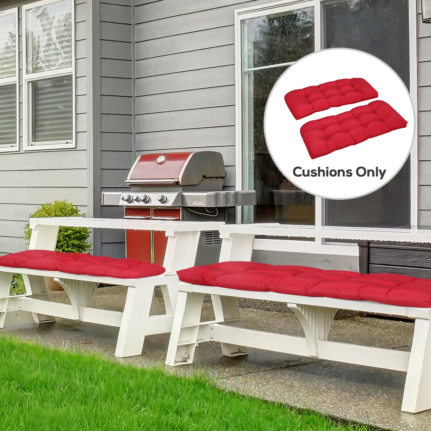 Outsunny Set of 2 Patio Bench Replacement Cushions, 2 Seater Outdoor Loveseat Cushion Seat Pad, 43" x 19" x 3", Gray