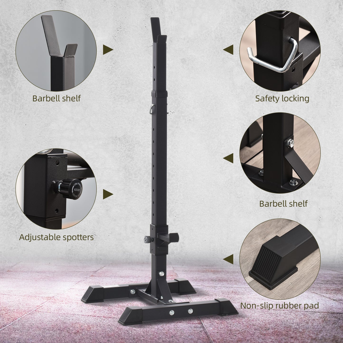 Soozier Adjustable Barbell Rack Stable Power Squat Stand Portable 2 Bars Barbell Holder Weight Rack, Black and White