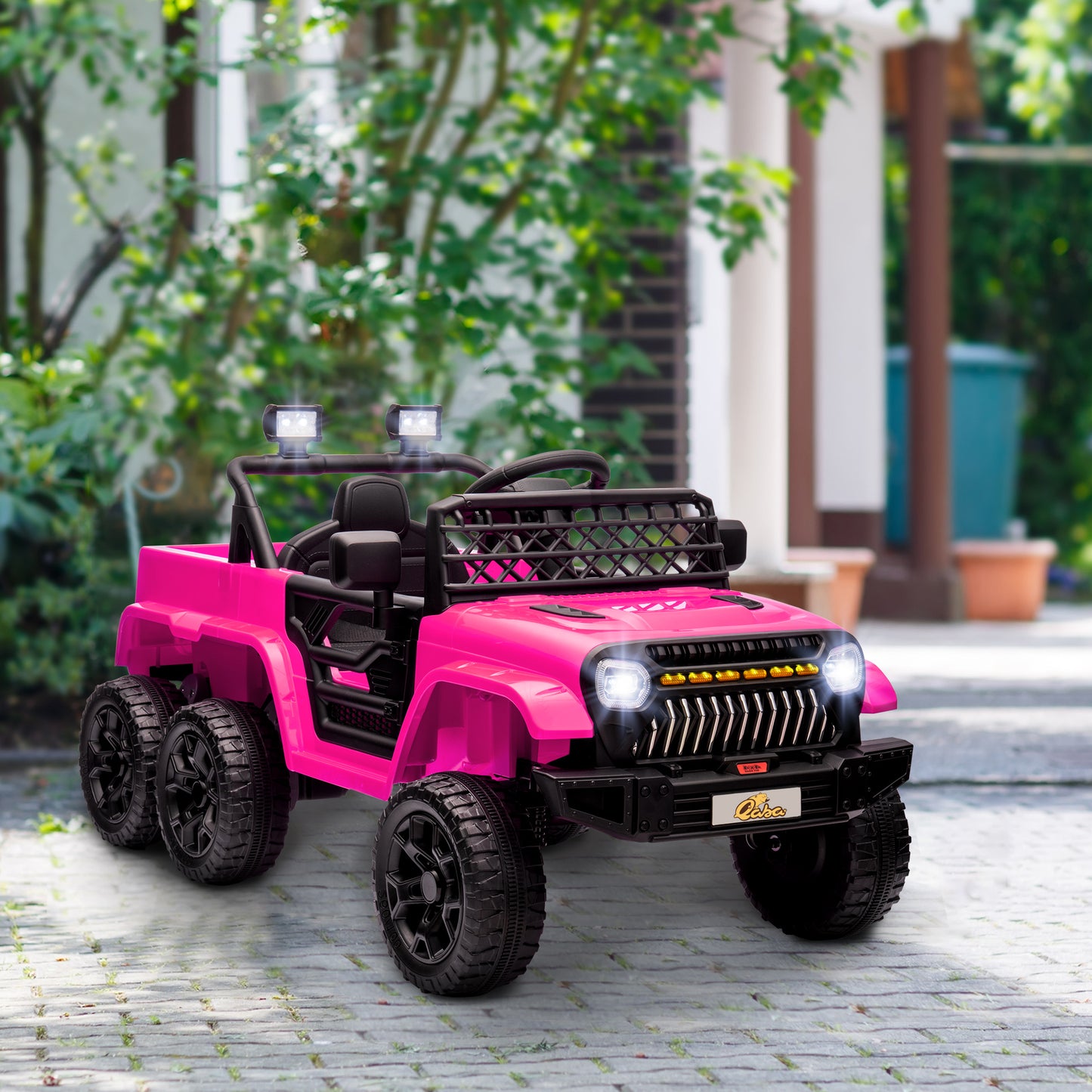 Qaba 12V 4WD/2WD Kids Electric Car w/ Remote Control, Spring Suspension, Back Trailer, Light, Music, Soft Start, Dark Green