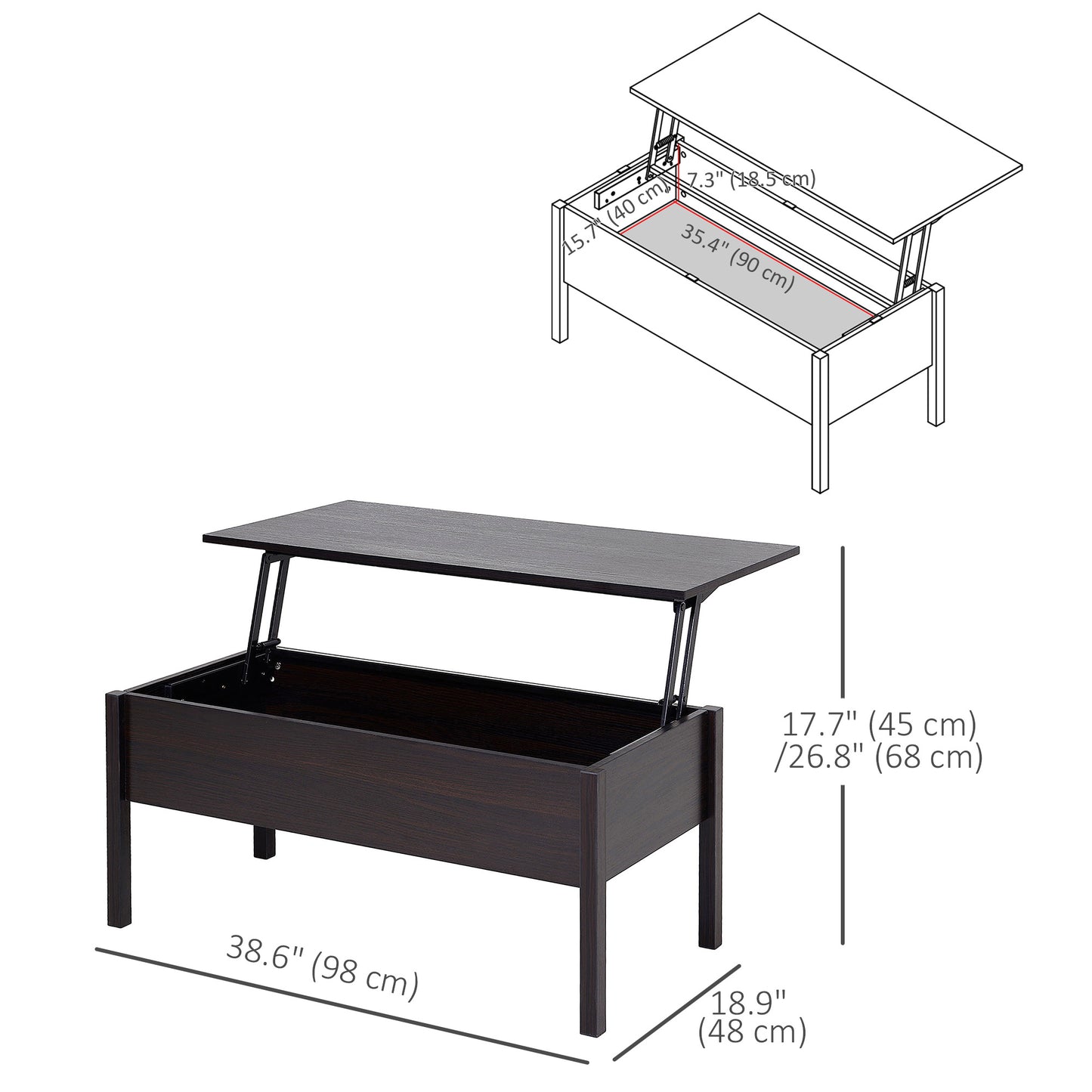 HOMCOM 39" Modern Lift Top Coffee Table with Hidden Storage Compartment, Center Table for Living Room, Grey