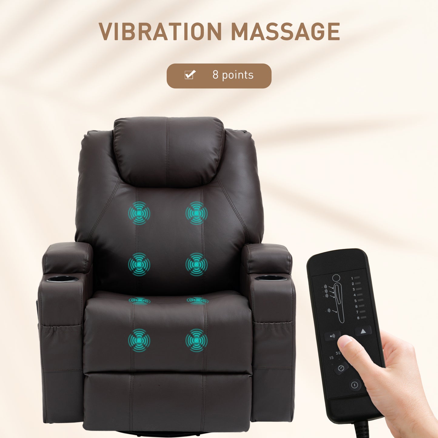 HOMCOM Massage Recliner Chair, Swivel Nursery Rocker Chair, Manual Reclining Sofa with 8 Vibration Points, PU Leather, Cup Holders, Side Pockets, for Living Room, Black