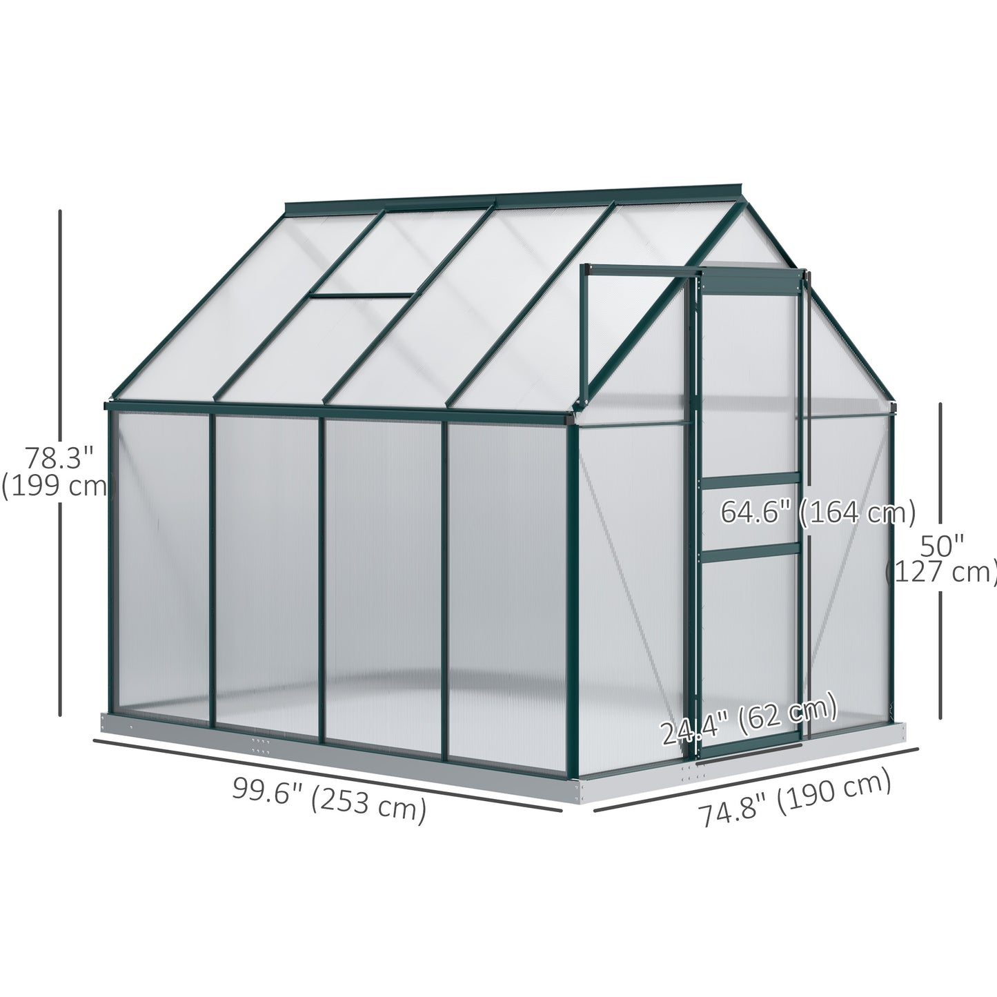 Outsunny 6' x 12' x 6.5' Walk-in Greenhouse, Polycarbonate Greenhouse with Adjustable Roof Vent, Base, Sliding Door, Clear