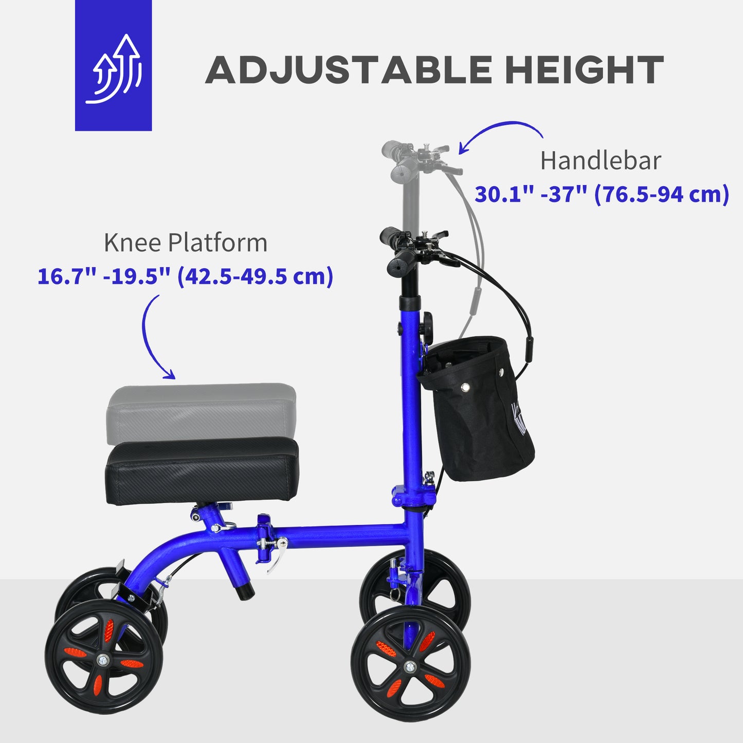 HOMCOM Steerable Knee Walker, Foldable Knee Scooter with Dual Braking System, Adjustable Height, Crutch Alternative, Red