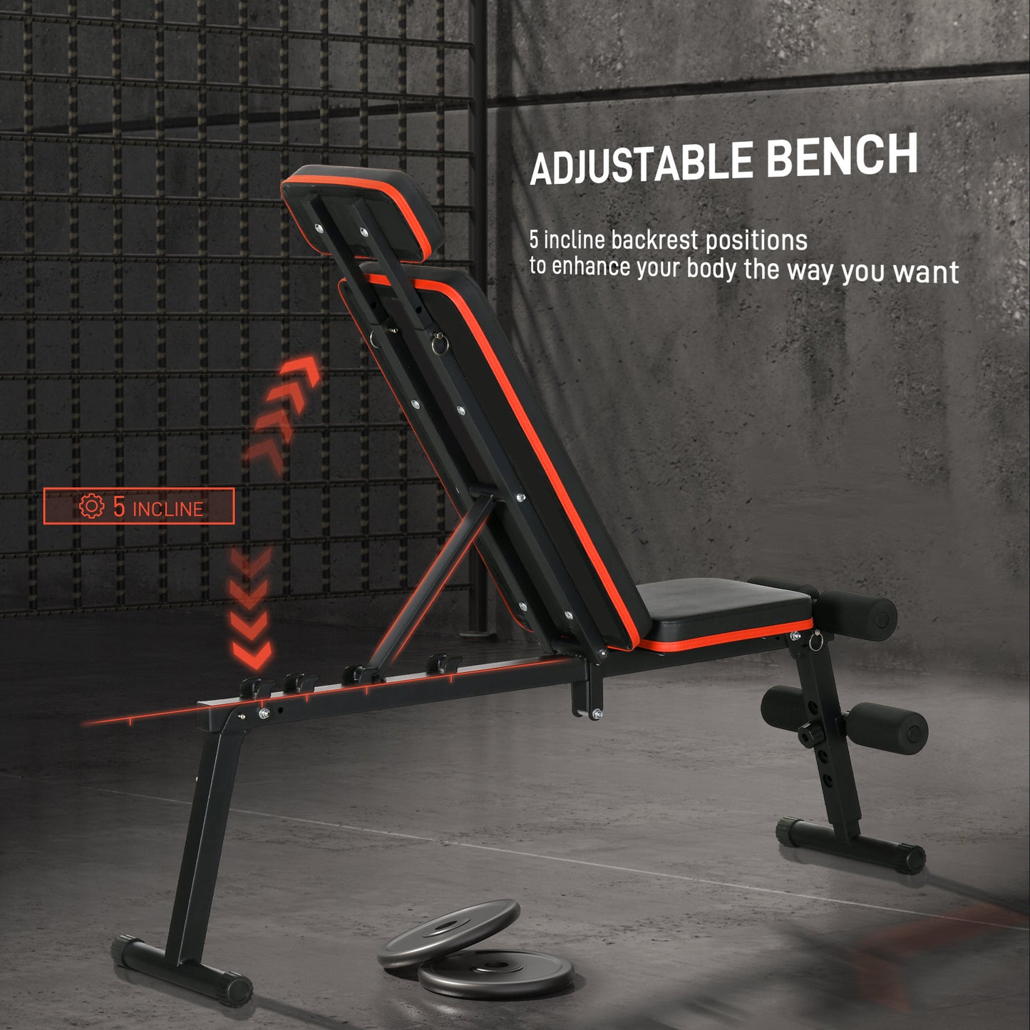 Soozier Adjustable Weight Bench, Foldable Workout Bench with Extended Head Protection, Flat or Incline