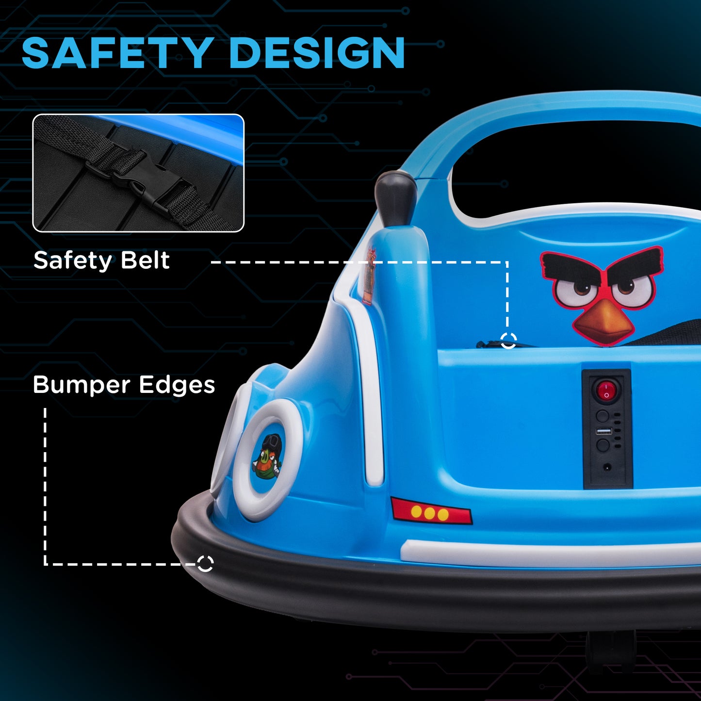 Qaba Angry Bird Licensed Electric Ride on Car, 12V Bumper Car for Kids w/ Dual Joysticks, 360 Degree Spin, Blue