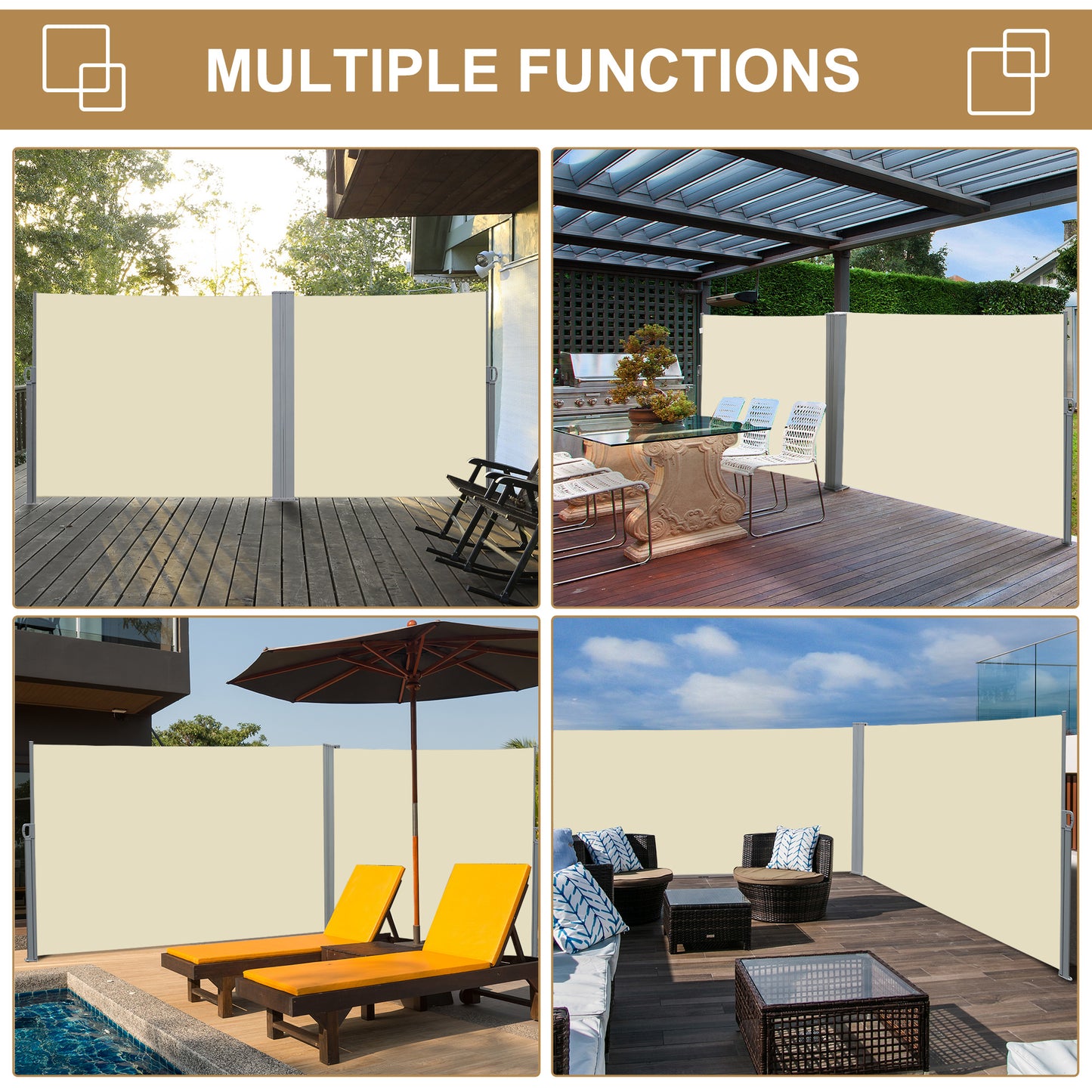 Outsunny 118" x 63" Retractable Side Awning Patio Outdoor Folding Privacy Screen with Resistance to UV Rays & Wind, Grey