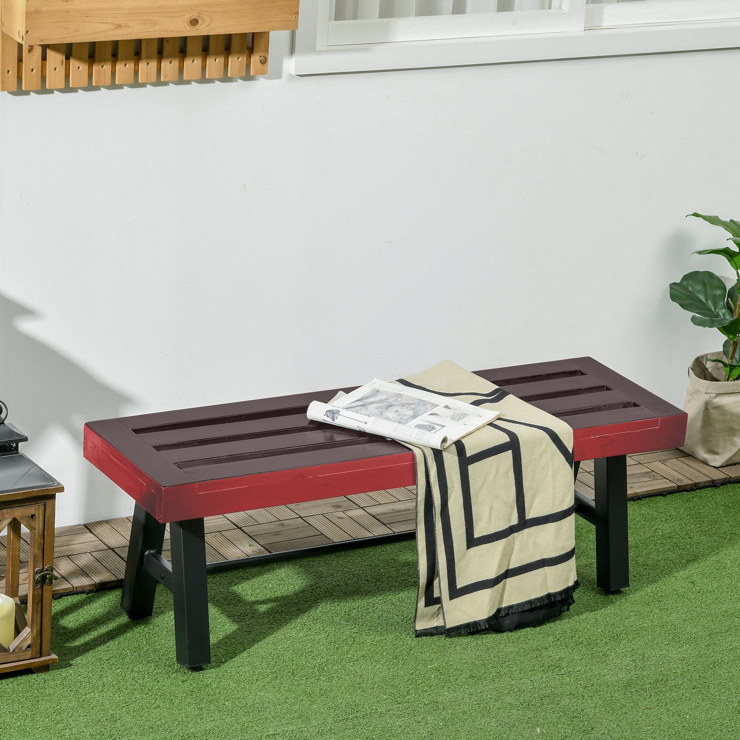 Outsunny Patio Wooden Bench, Outdoor Garden Bench with Slatted Seat, Front Porch Loveseat for Conservatory, Garden, Poolside, Deck, Brown