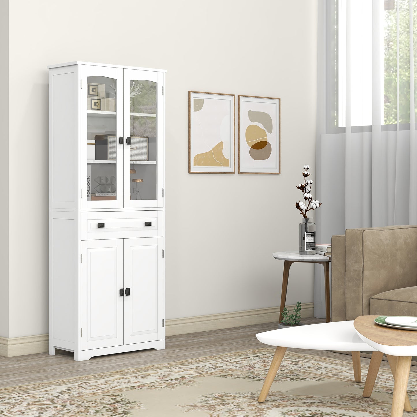 HOMCOM 63" 4-Door Kitchen Pantry Cabinet, Freestanding Storage Cabinet Cupboard with Adjustable Shelves, White