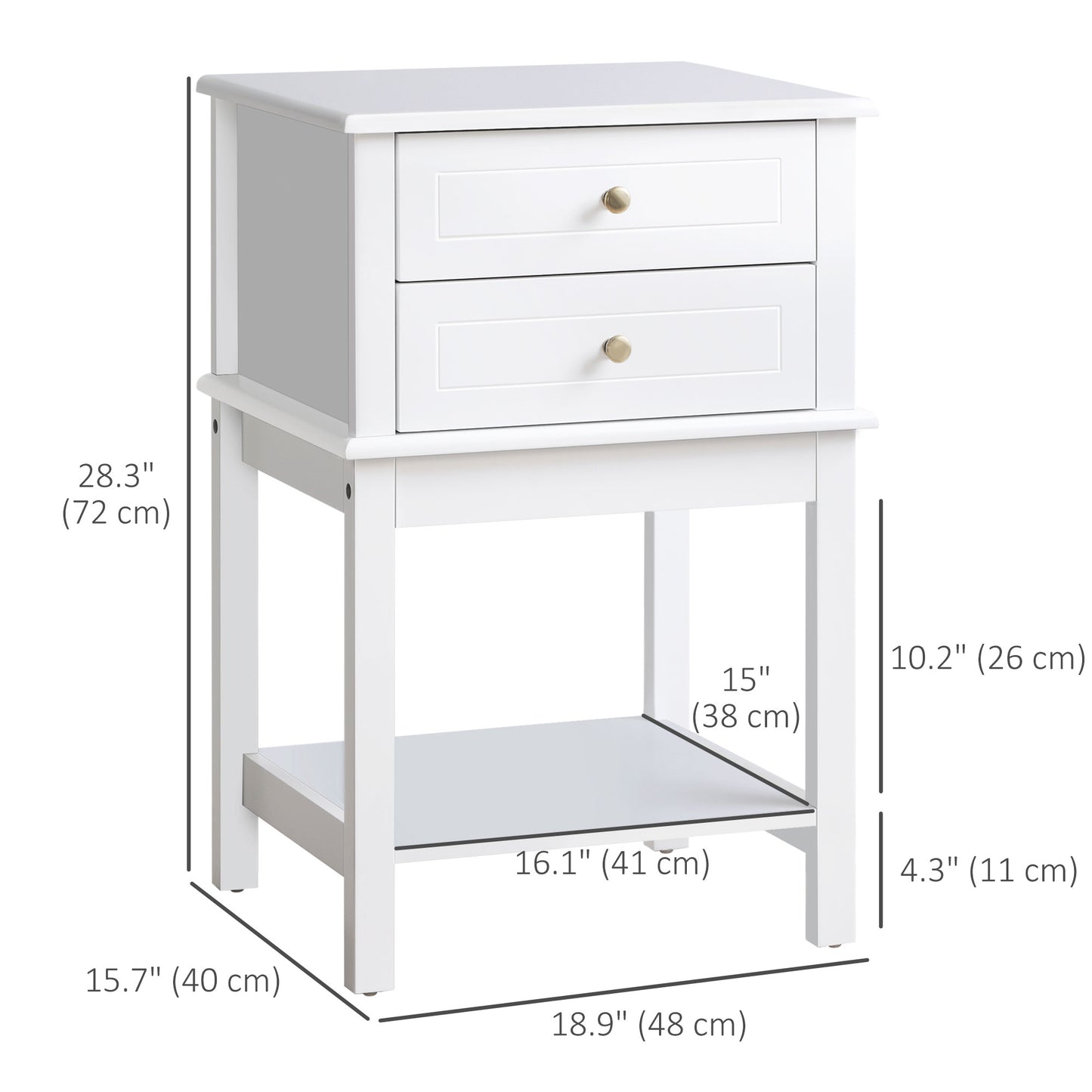 HOMCOM Modern Sofa Side Table, Accent End Table with Drawers and Storage Shelf, Nightstand for Bedroom Living Room, Black
