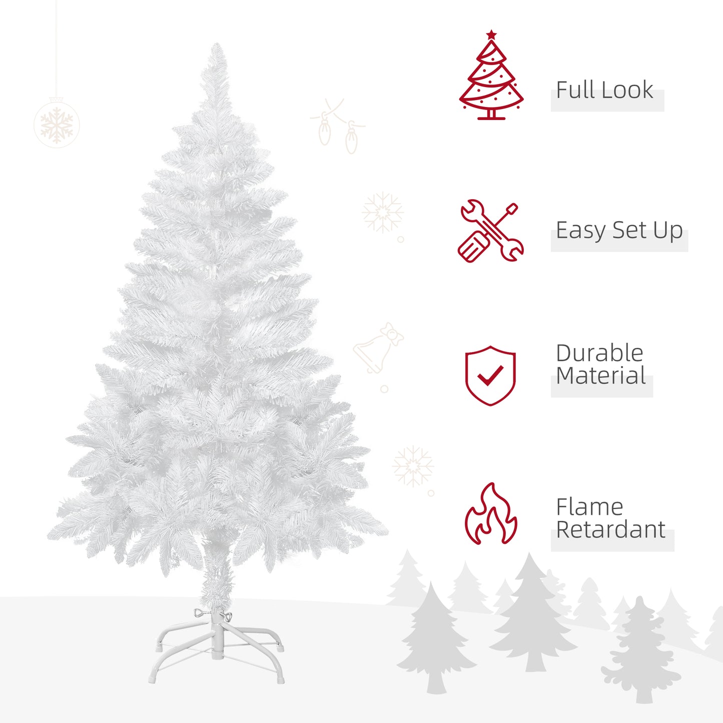HOMCOM 5ft Artificial Christmas Tree with Pine Realistic Branches, Auto Open, for Indoor Decoration, White