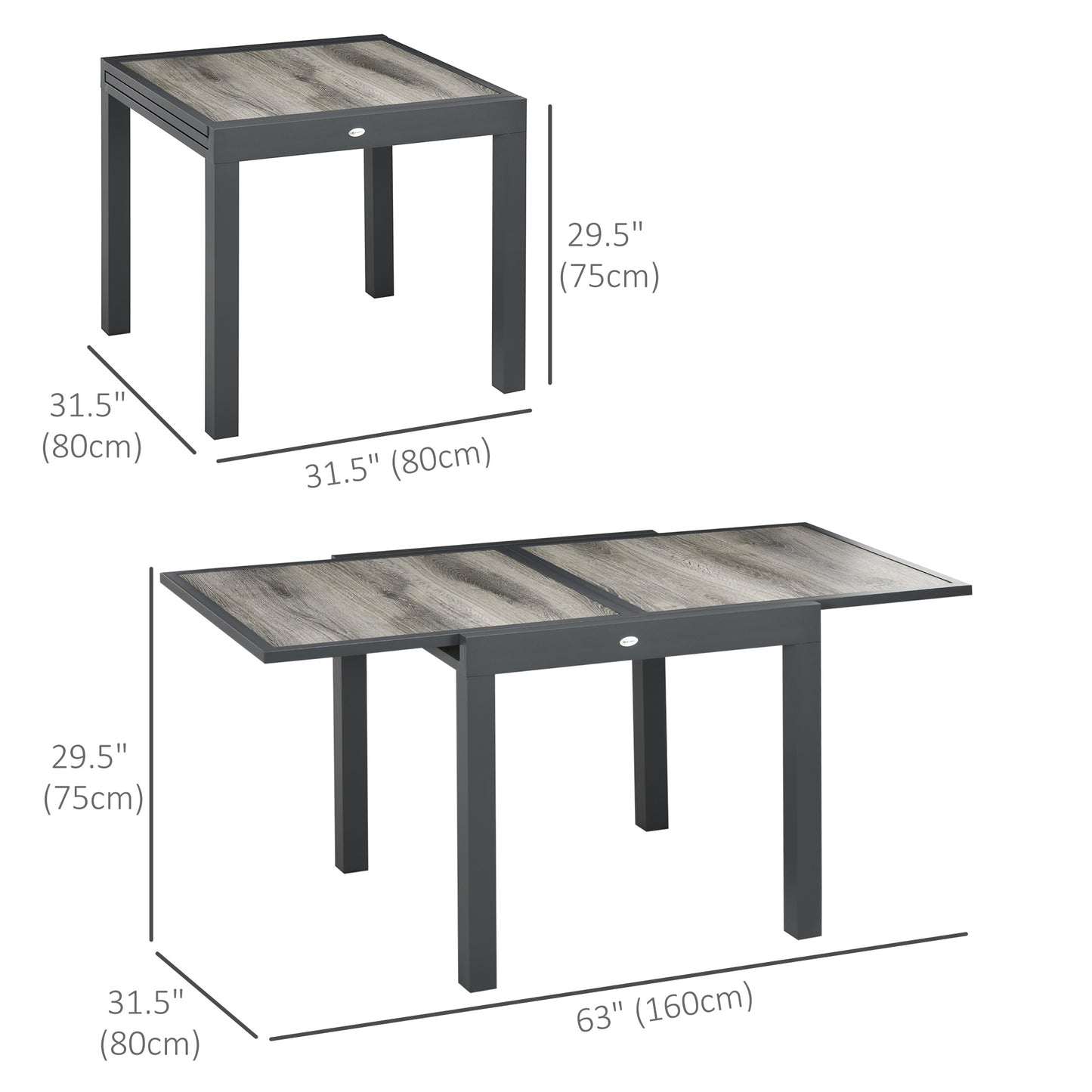 Outsunny Extendable Dining Table, Rectangular Patio Outdoor Table with Aluminum Frame and Plastic Board Tabletop for Lawn, Beige
