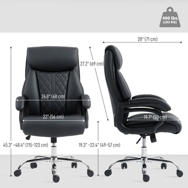HOMCOM Office Chair with Spring Padding, PU Leather Computer Chair with Quiet Swivel Wheels, High Back, Black