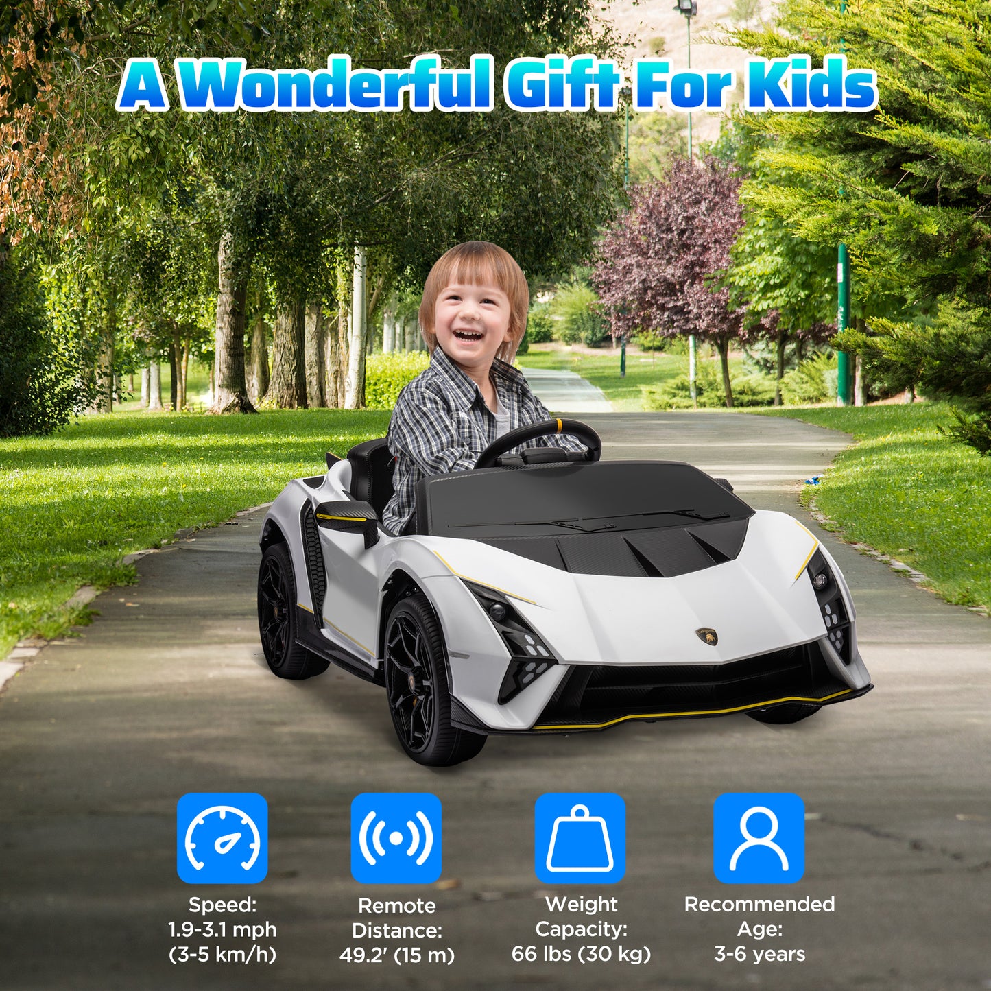 Qaba 12V Lamborghini Autentica Licensed Kids Car with Remote Control, 4 Wheels Spring Suspension, Soft Start, Red