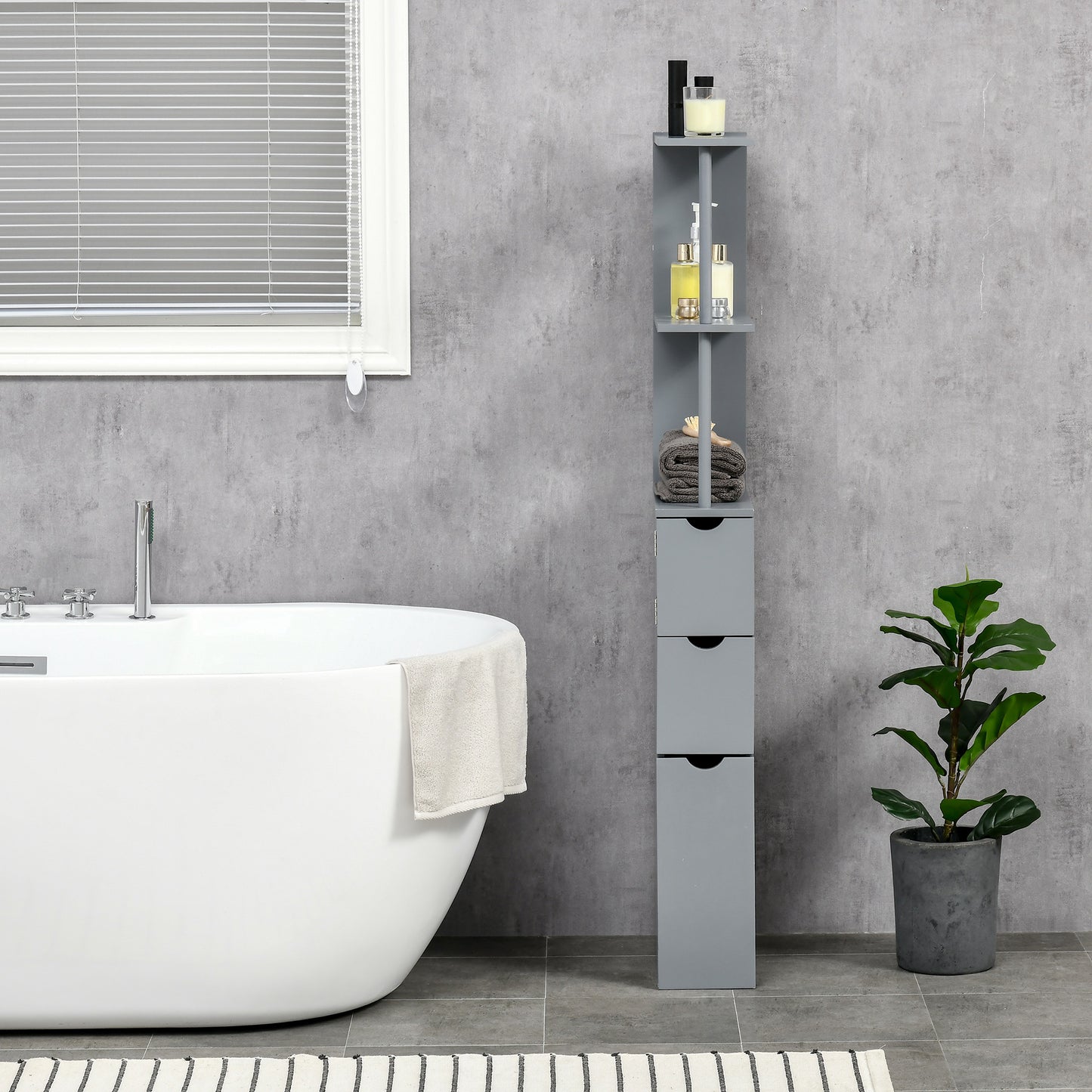 HOMCOM Tall Bathroom Storage Cabinet, Narrow Bathroom Cabinet with Drawers and Open Shelves for Small Spaces, White and Grey