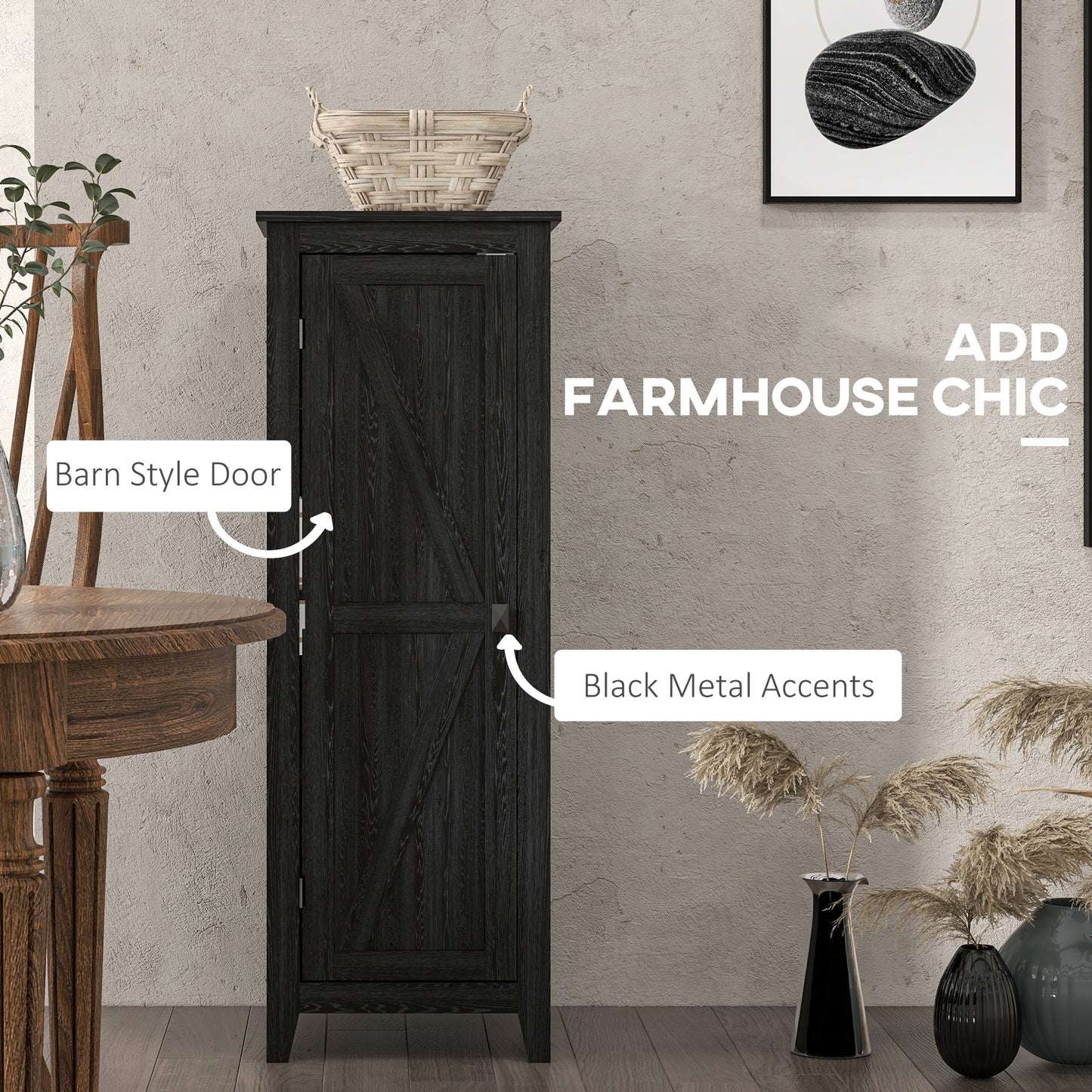 HOMCOM 48" Farmhouse Kitchen Pantry Storage Cabinet with Barn Door, Kitchen Pantry Cabinet with Adjustable Shelves, Natural
