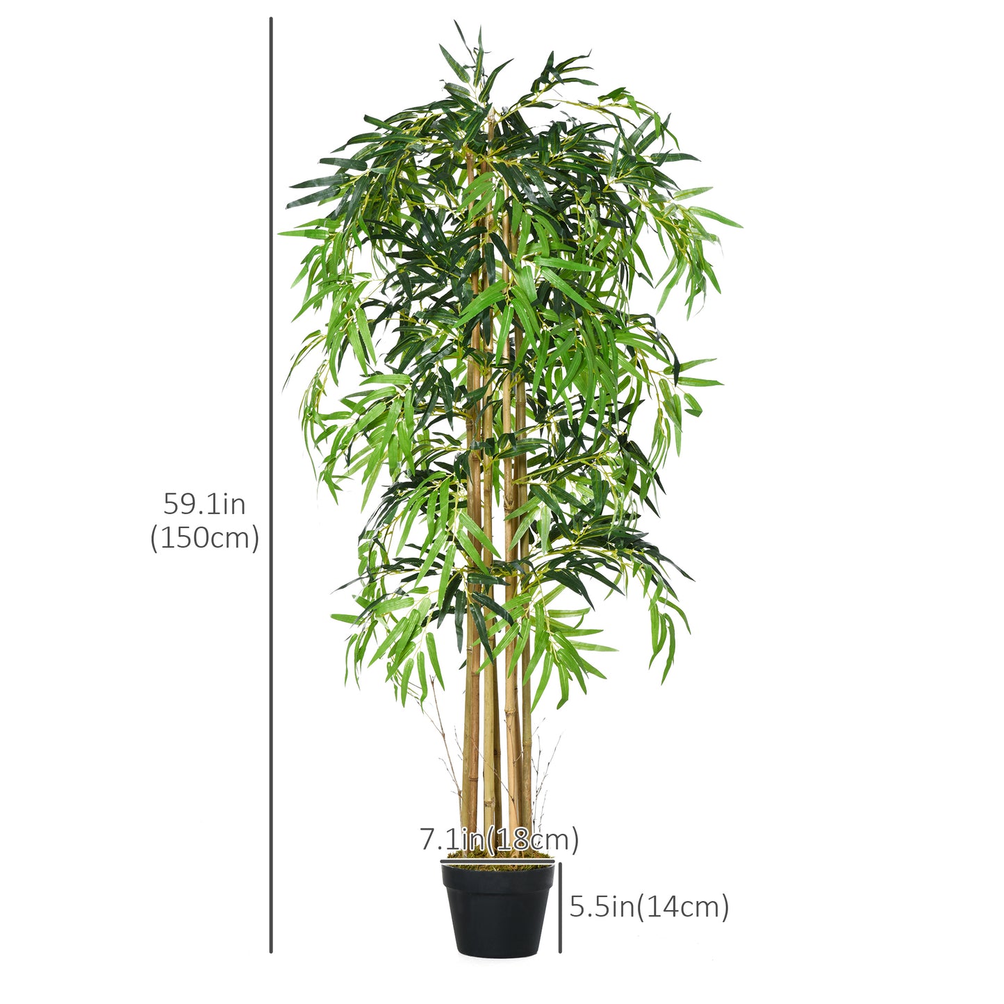 HOMCOM Set of 2 4.5FT Artificial Bamboo Tree Faux Decorative Plant in Nursery Pot for Indoor Outdoor Décor
