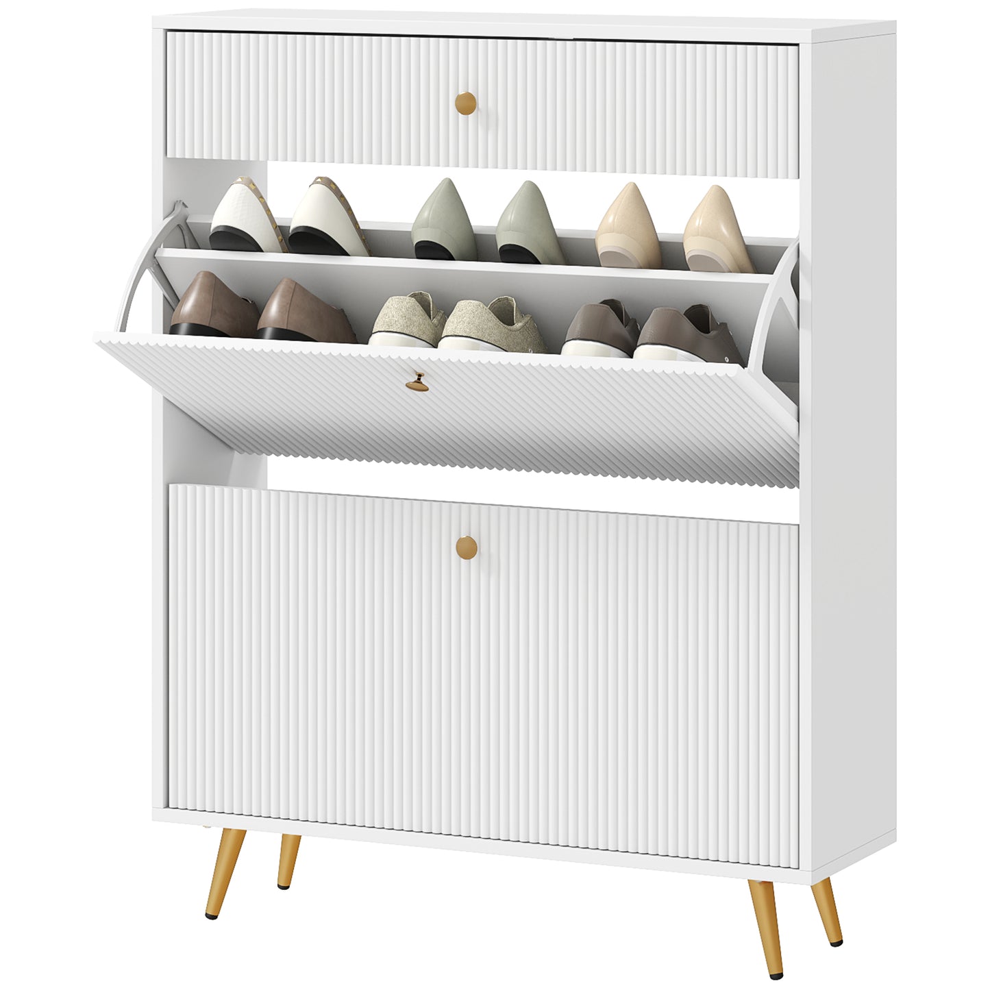 HOMCOM Narrow Shoe Storage Cabinet with Wave-like Panels and Adjustable Shelves for 12 Pairs of Shoes, Black