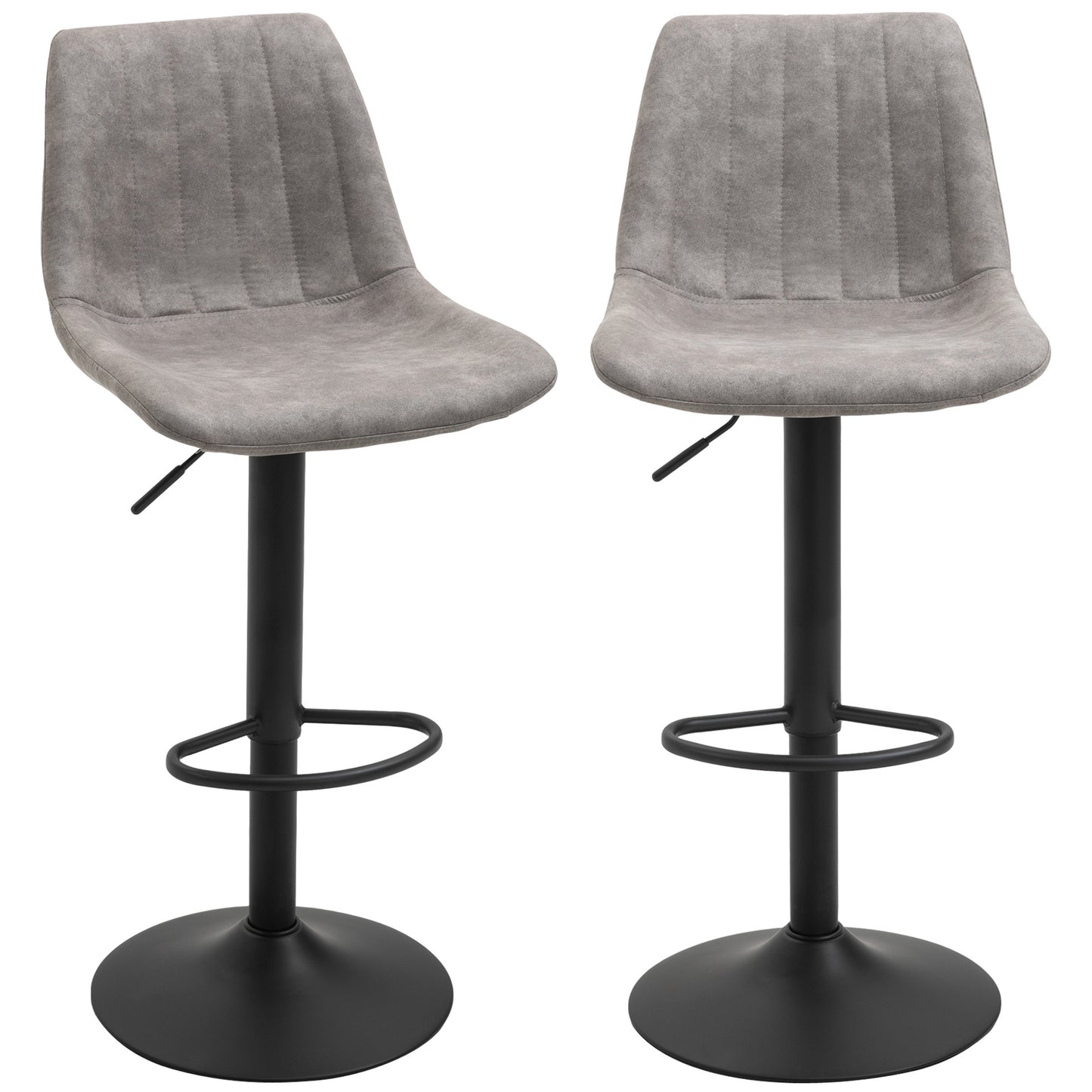 HOMCOM Adjustable Bar Stools Set of 2, Leathaire Swivel Barstools with Back and Footrest, Upholstered Bar Chairs for Kitchen, Dining Room, Home Pub, Brown