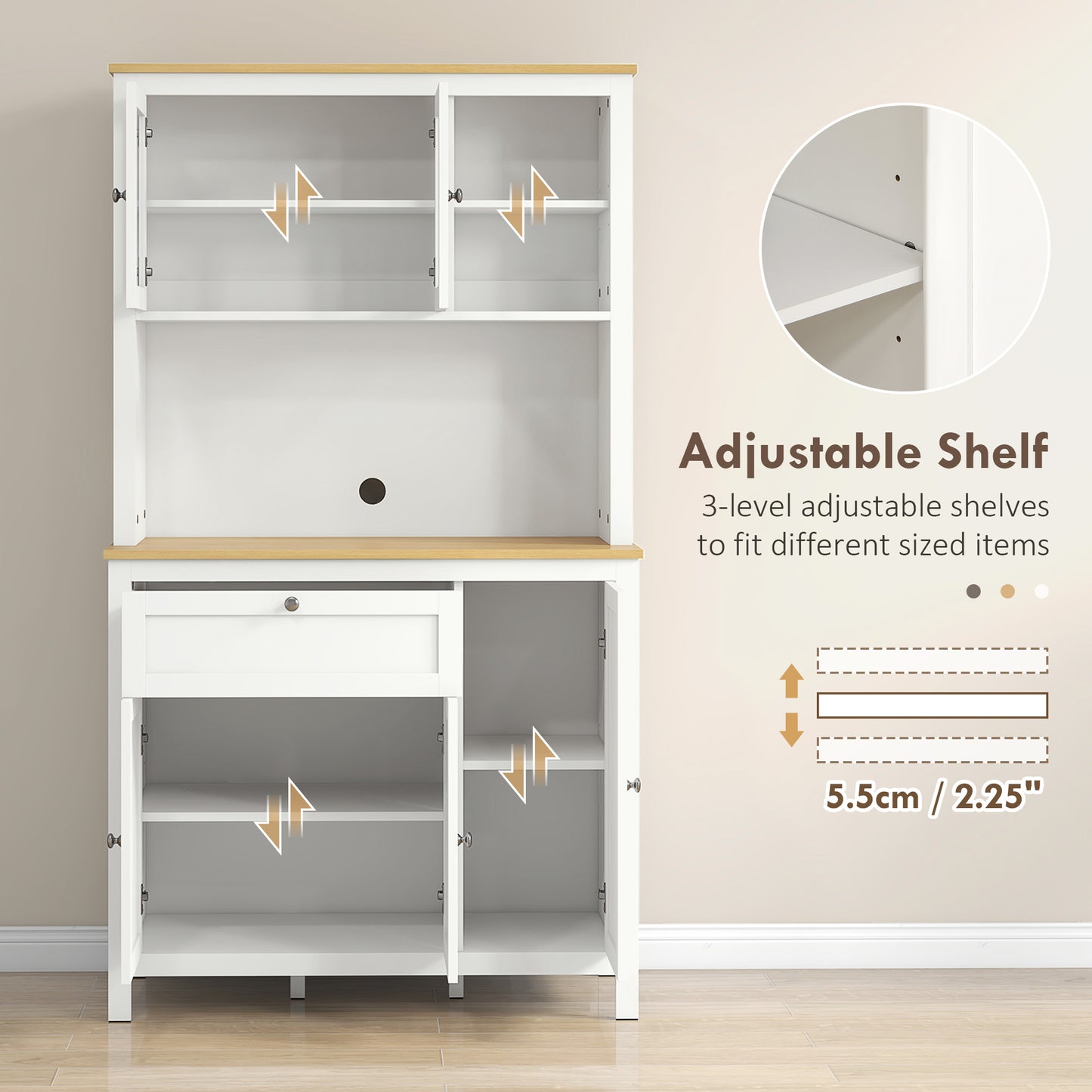 HOMCOM 5-Door Kitchen Pantry Cabinet, Freestanding Storage Cabinet Cupboard with Adjustable Shelves, 71"