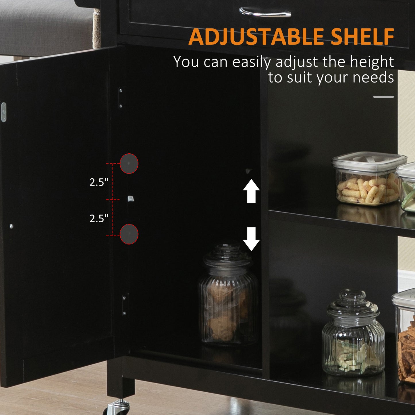 HOMCOM Rolling Kitchen Cart with Wood Top and Drawer, Kitchen Island on Wheels for Dining Room, Grey