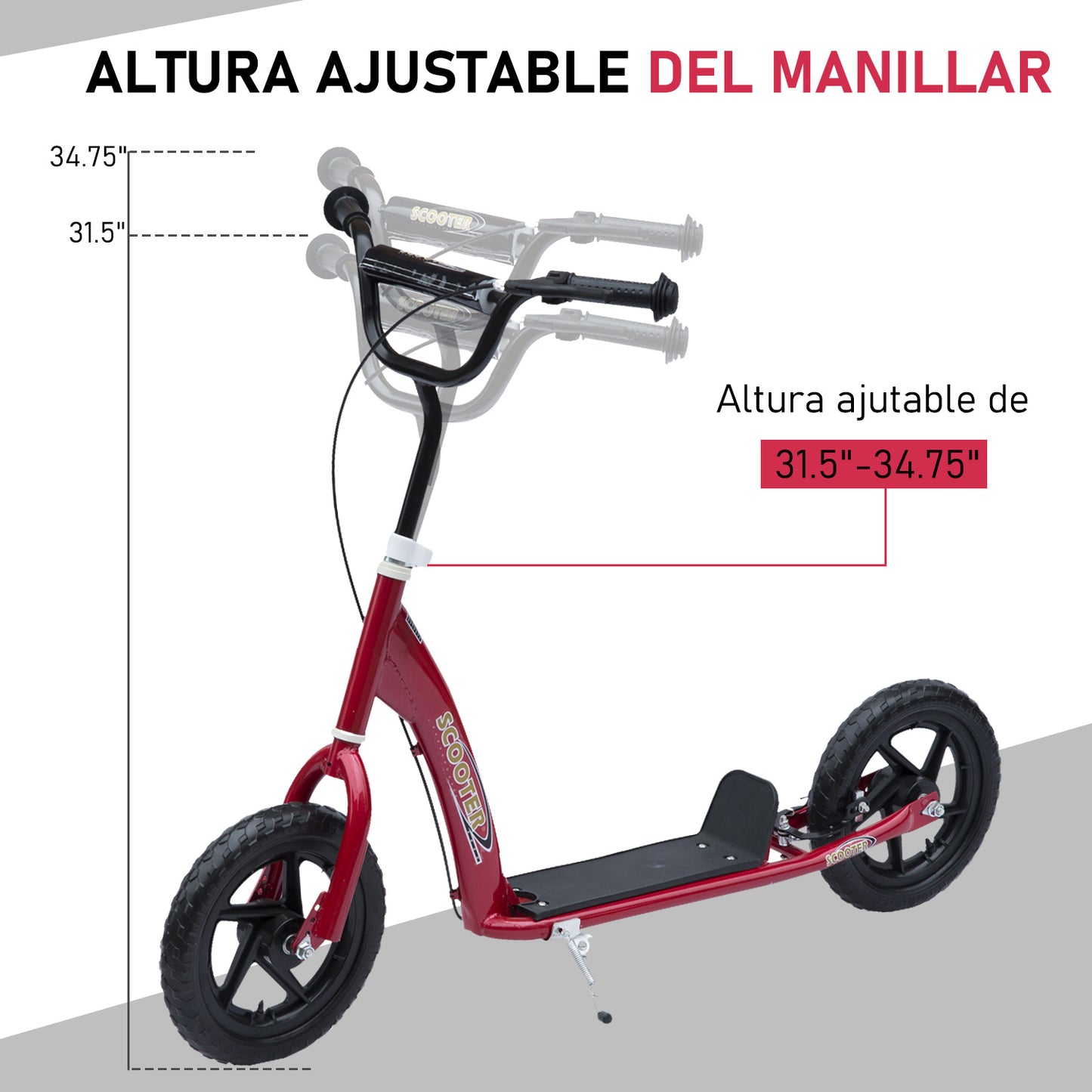 HOMCOM Kids Scooter Street Bike Bicycle for Teens Ride on Toy w/ 12'' Tire for 5-12 Year Old Red