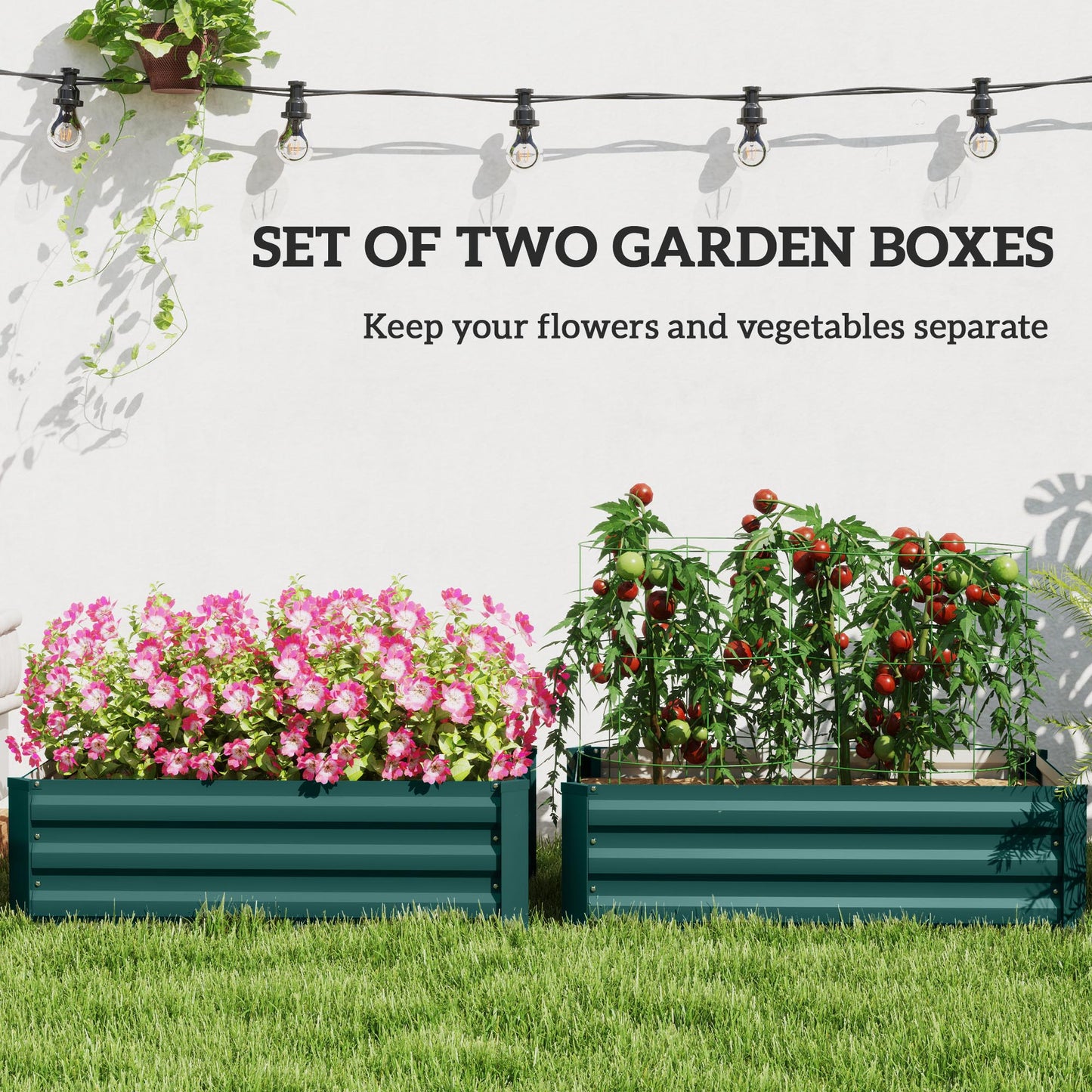 Outsunny Set of 2 Galvanized Raised Beds for Garden, Outdoor Planter Box for Flowers, Herbs and Vegetables, Green