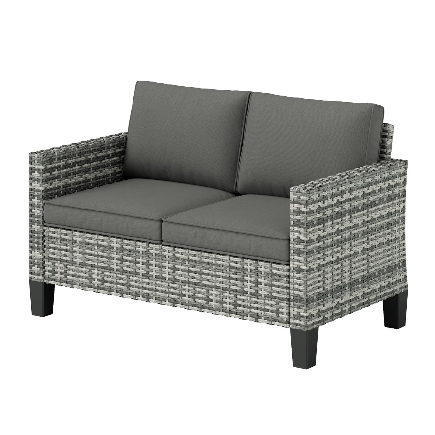 Outsunny 2 Seat Patio Loveseat Deluxe Wicker Sofa Chair Outdoor Rattan Furniture Couch All Weather with Cushion for Balcony, Deck, Garden and Poolside, Grey