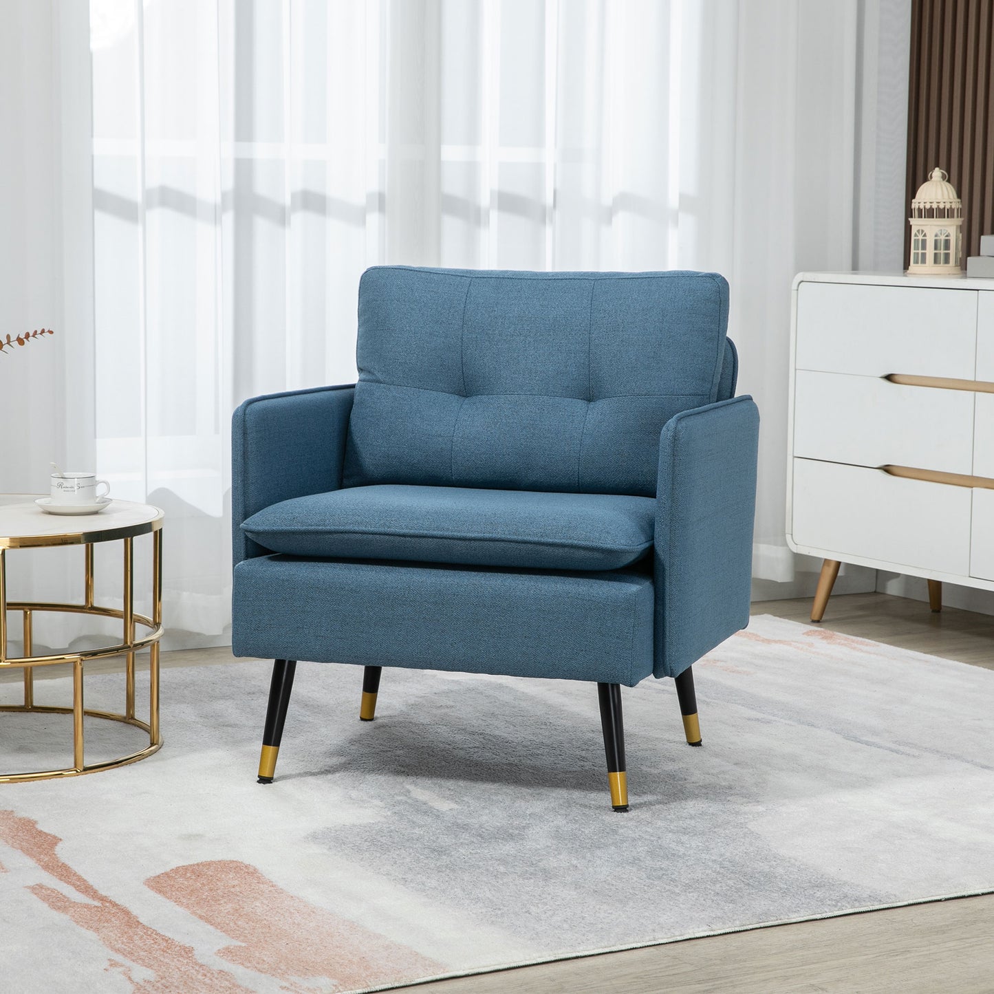 HOMCOM Modern Armchair, Upholstered Accent Chair with Tufted Back Cushion and Steel Legs for Living Room, Bedroom, Grey