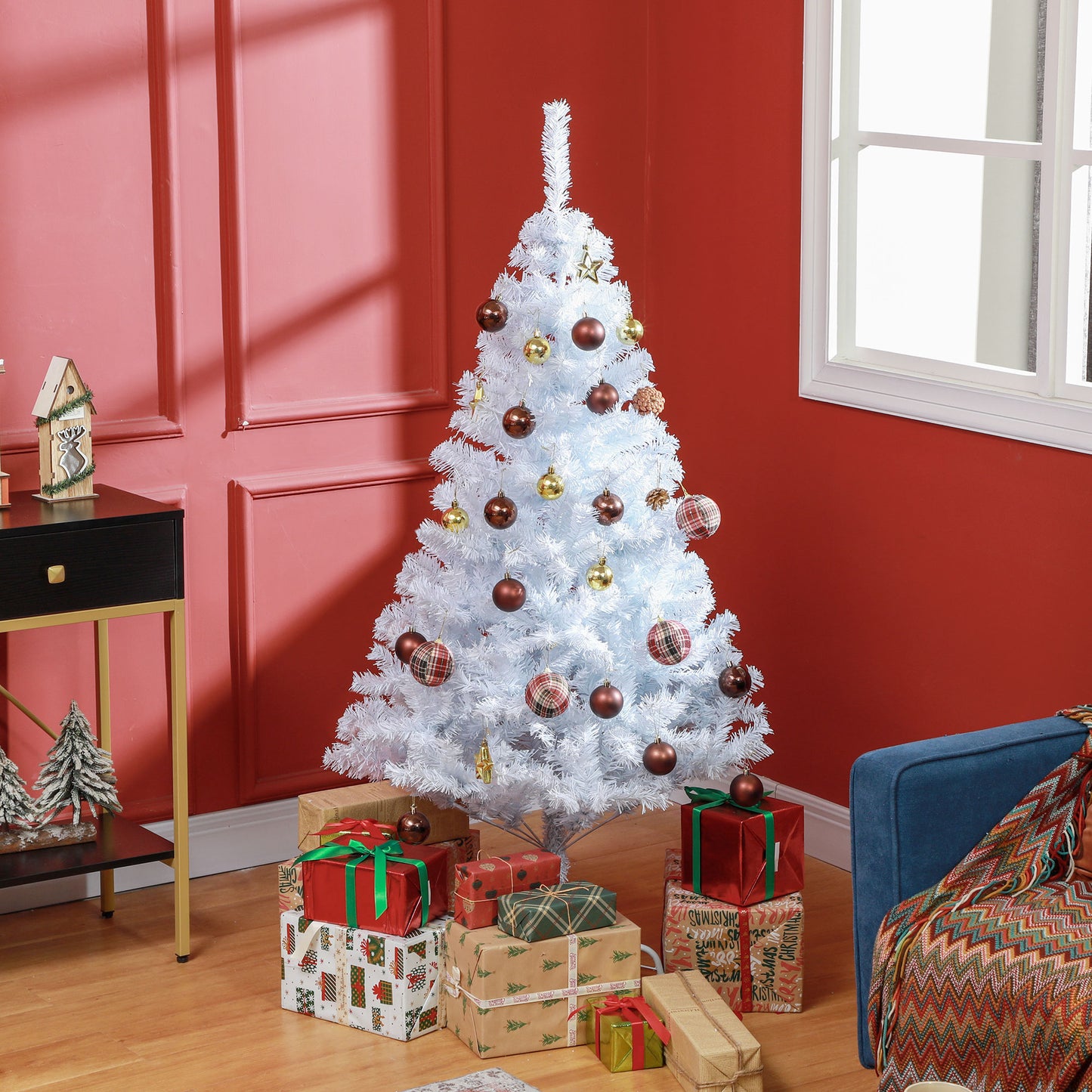 HOMCOM 5ft White Christmas Tree Artificial Christmas Tree with 536 Branch Tips and Metal Stand