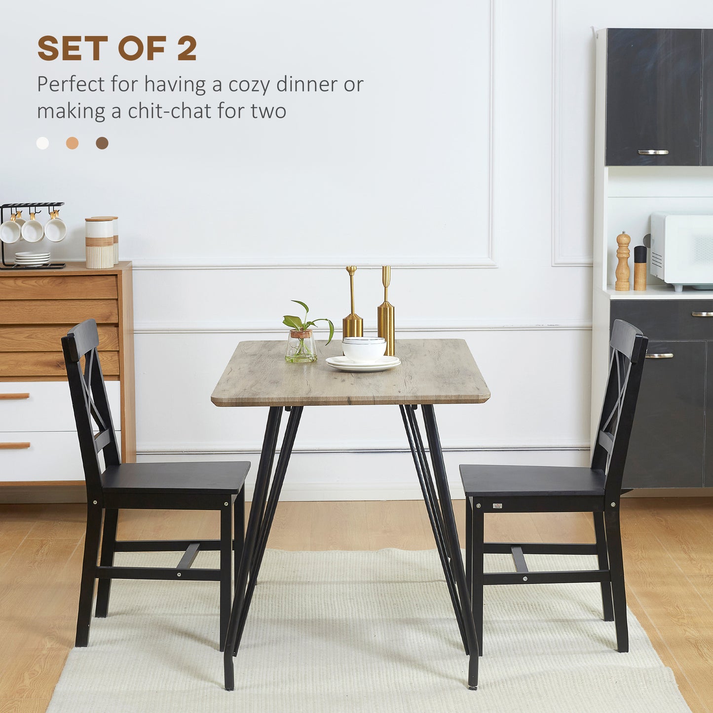 HOMCOM Wooden Dining Chairs Set of 2, Kitchen Chairs with Cross Back, Solid Structure for Living Room and Dining Room, Black