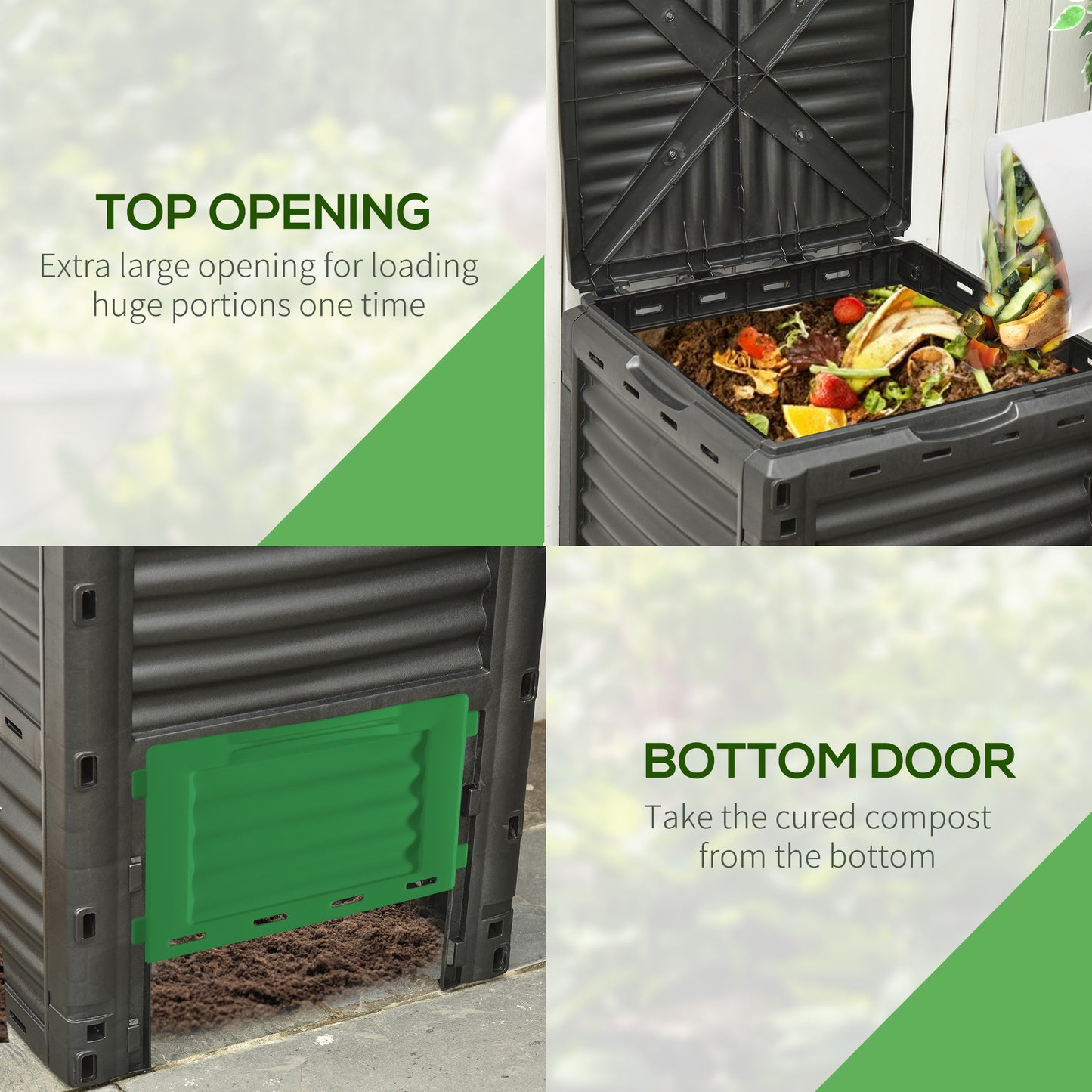 Outsunny Garden Compost Bin Large Outdoor Compost Container 80 Gallon Fast Creation of Fertile Soil Aerating Compost Box, Easy Assembly, Black