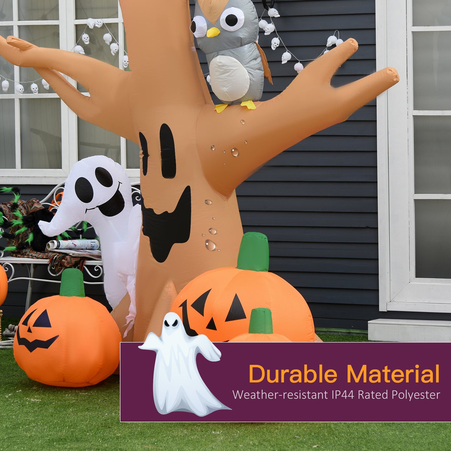 HOMCOM Inflatable Halloween Decoration Haunted Tree with Owl/Ghost/Pumpkins, Blow-Up Outdoor LED Display for Lawn, Garden, Party