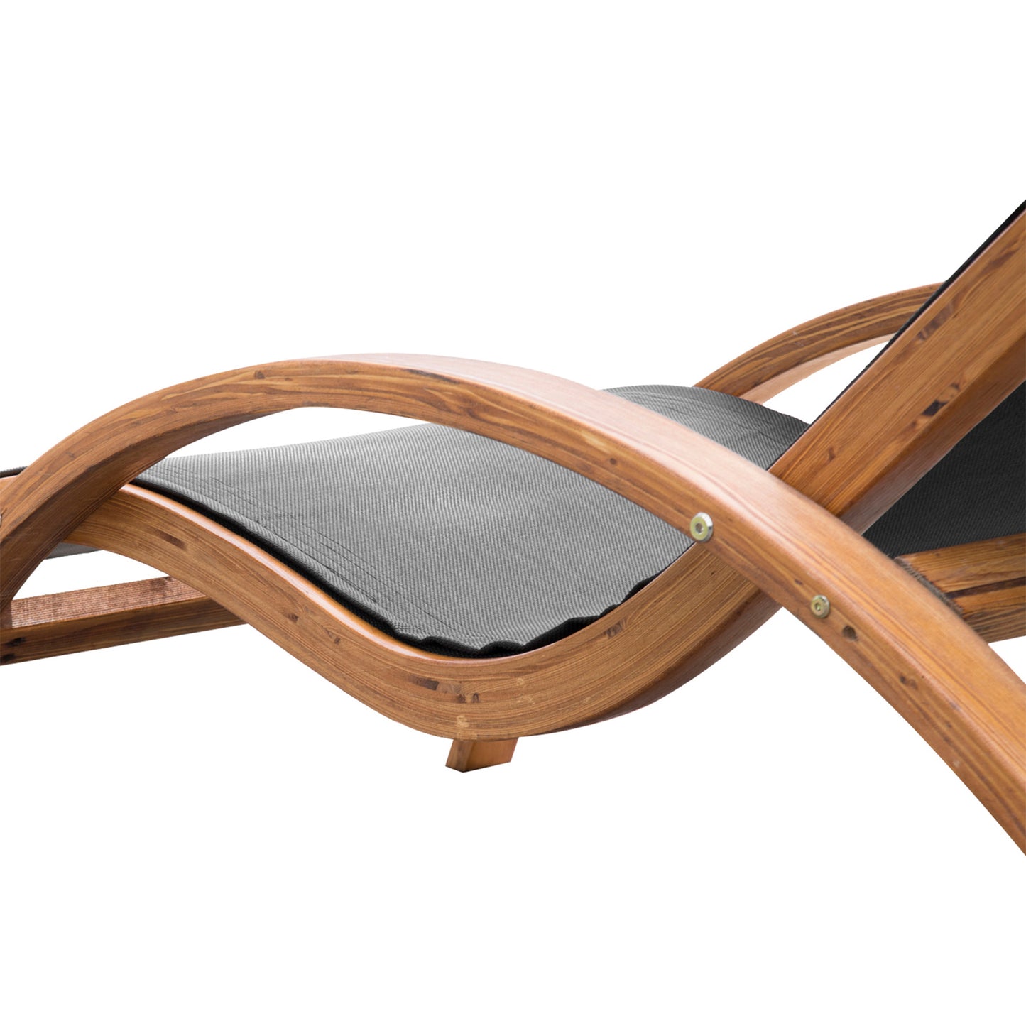 Outsunny Outdoor Wood Chaise Lounge Chair Recliner Patio Camping with Headrest, Teak & Black