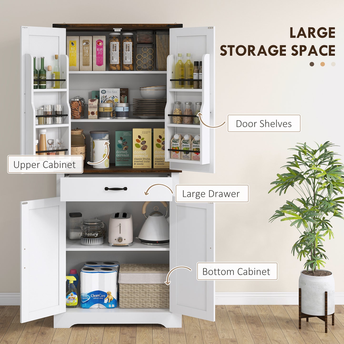 HOMCOM 71" Tall Kitchen Cabinet, Farmhouse Pantry Cabinet with Barn Doors, Drawer and Adjustable Shelves, White