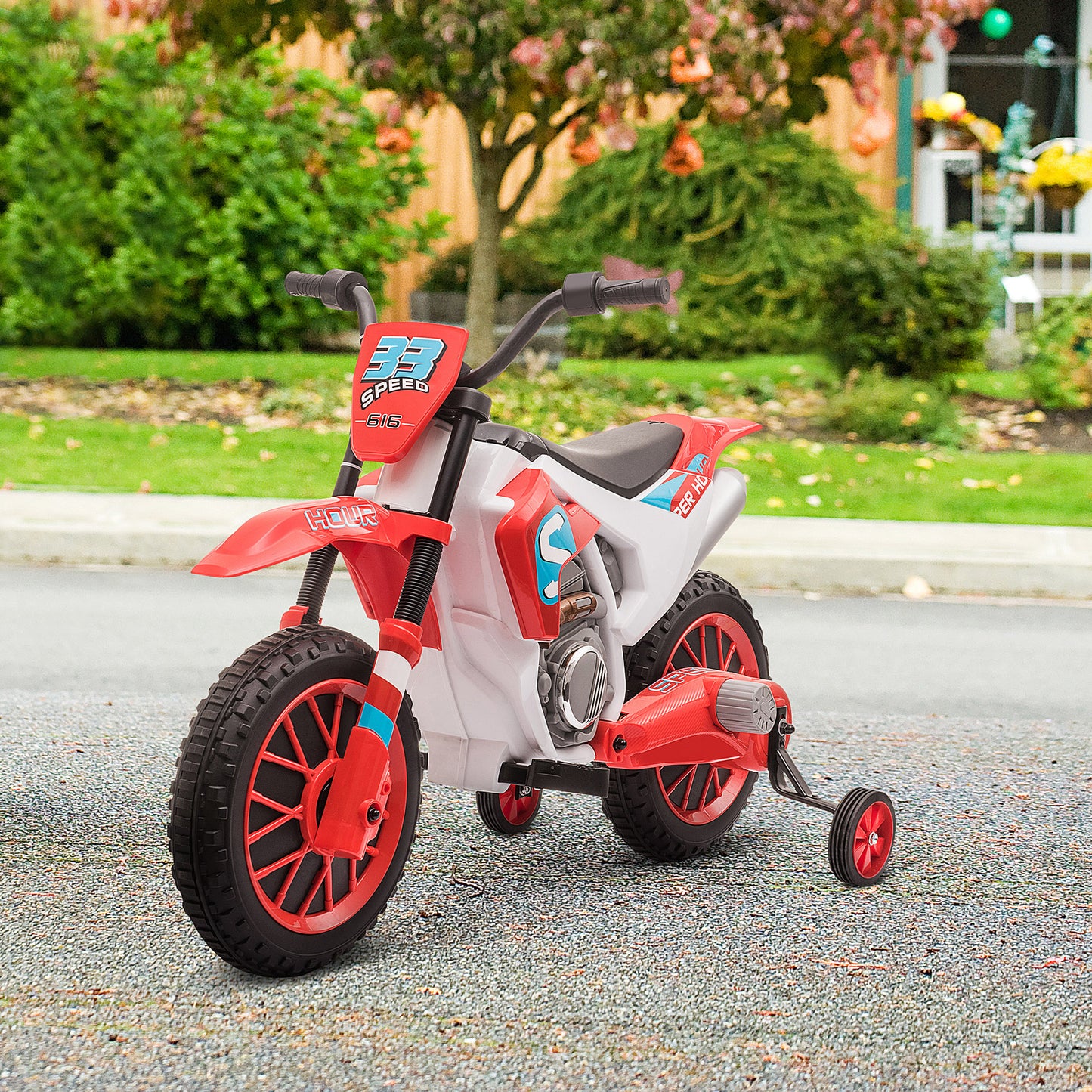 Aosom Kids Dirt Bike Battery-Powered Ride-On Electric Motorcycle with Charging 12V Battery, Training Wheels Green