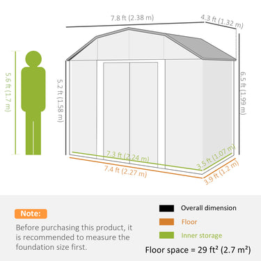 Outsunny 8' x 4' Galvanized Outdoor Storage Shed, Garden Shed with Adjustable Shelves, Double Sliding Doors and Vents