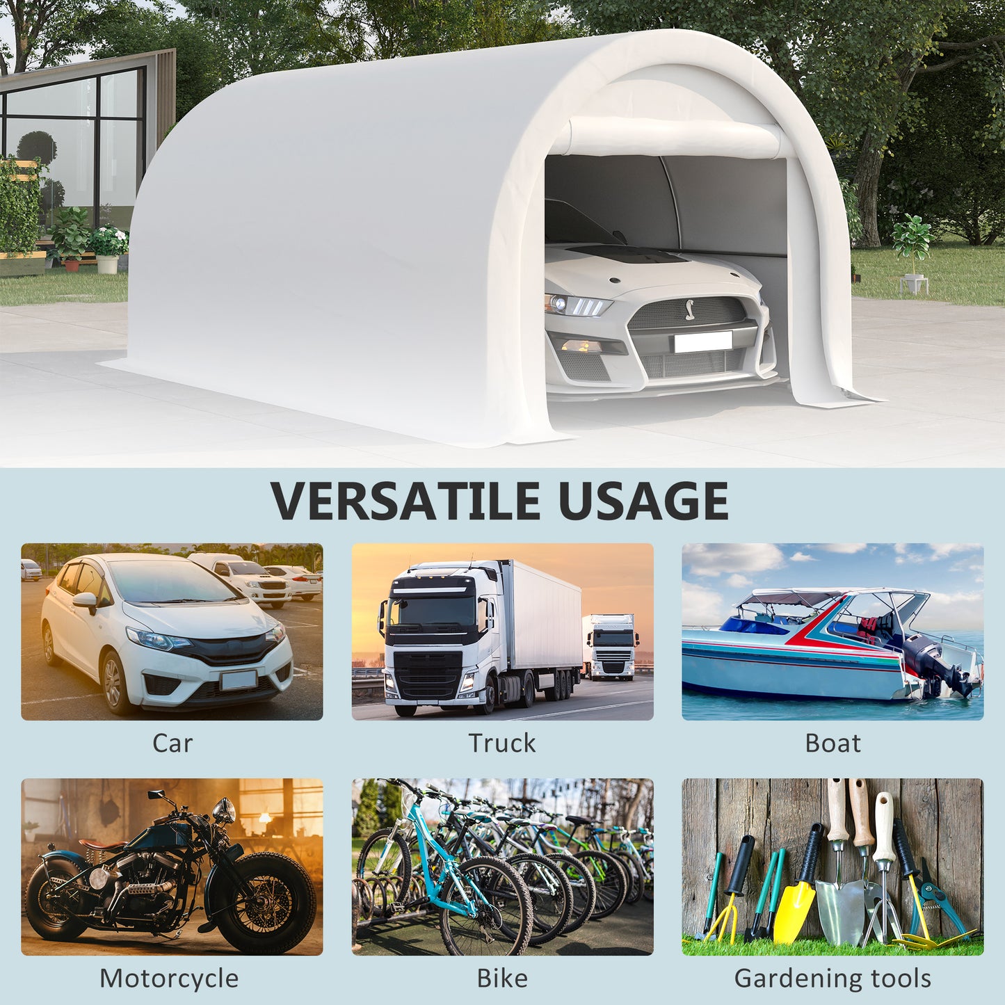 Outsunny 10' x 16' Heavy Duty Portable Carport Tent with Zippered Door, PE Cover for Car, Boat, Motorcycle, Bike, White