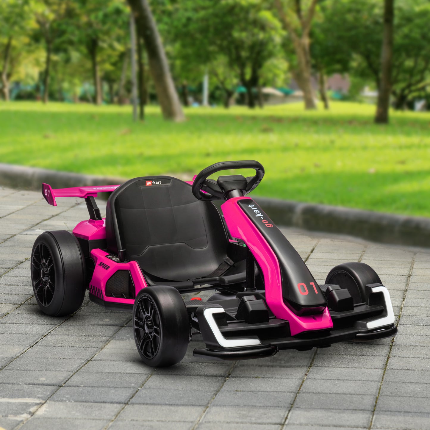 Aosom 24V Electric Go Kart, Battery Powered Kids Drift Kart with Adjustable Seat, Seat Belt, Horn, Music, Light, White